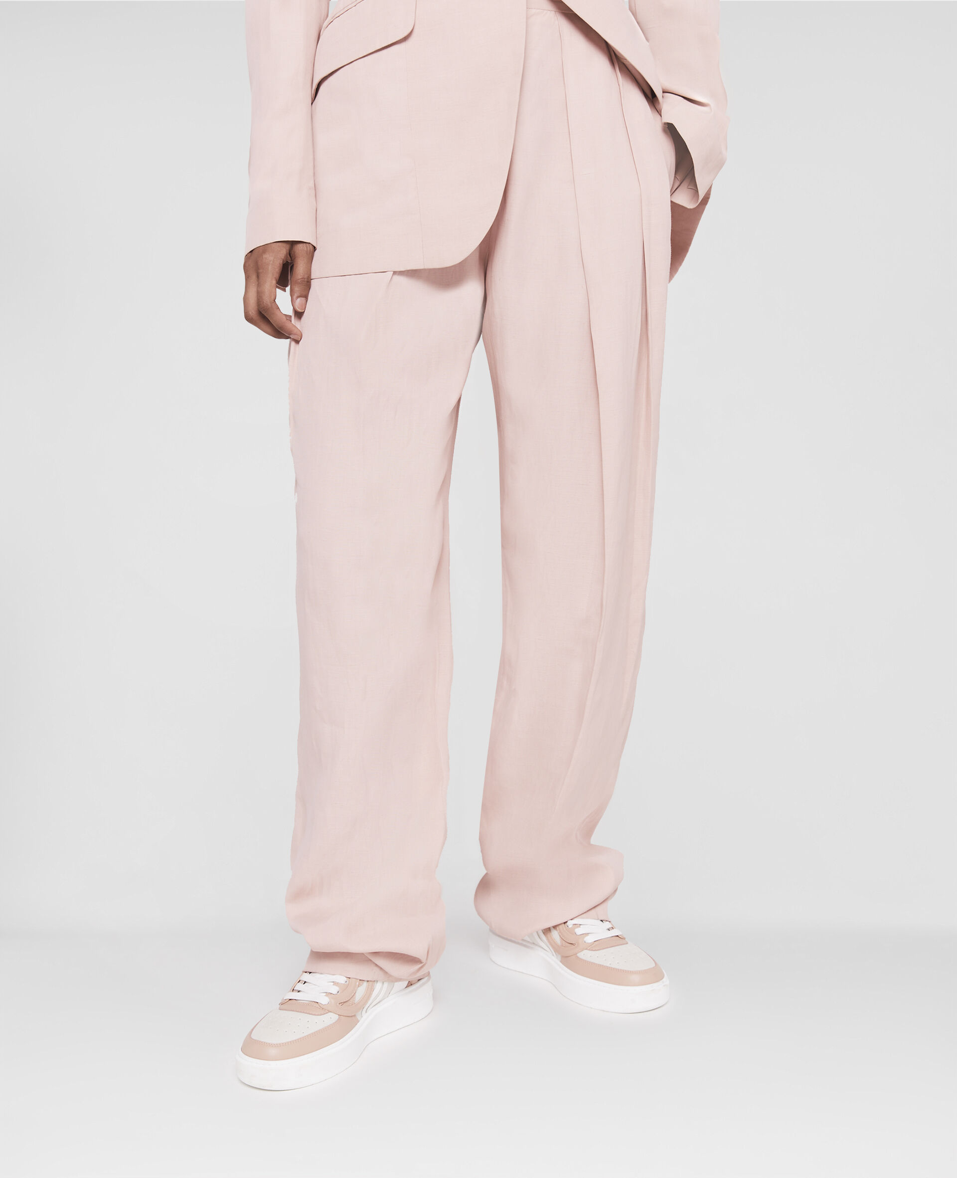 Fluid Linen Pleat Front Straight Leg Trousers-Pink-large image number 3