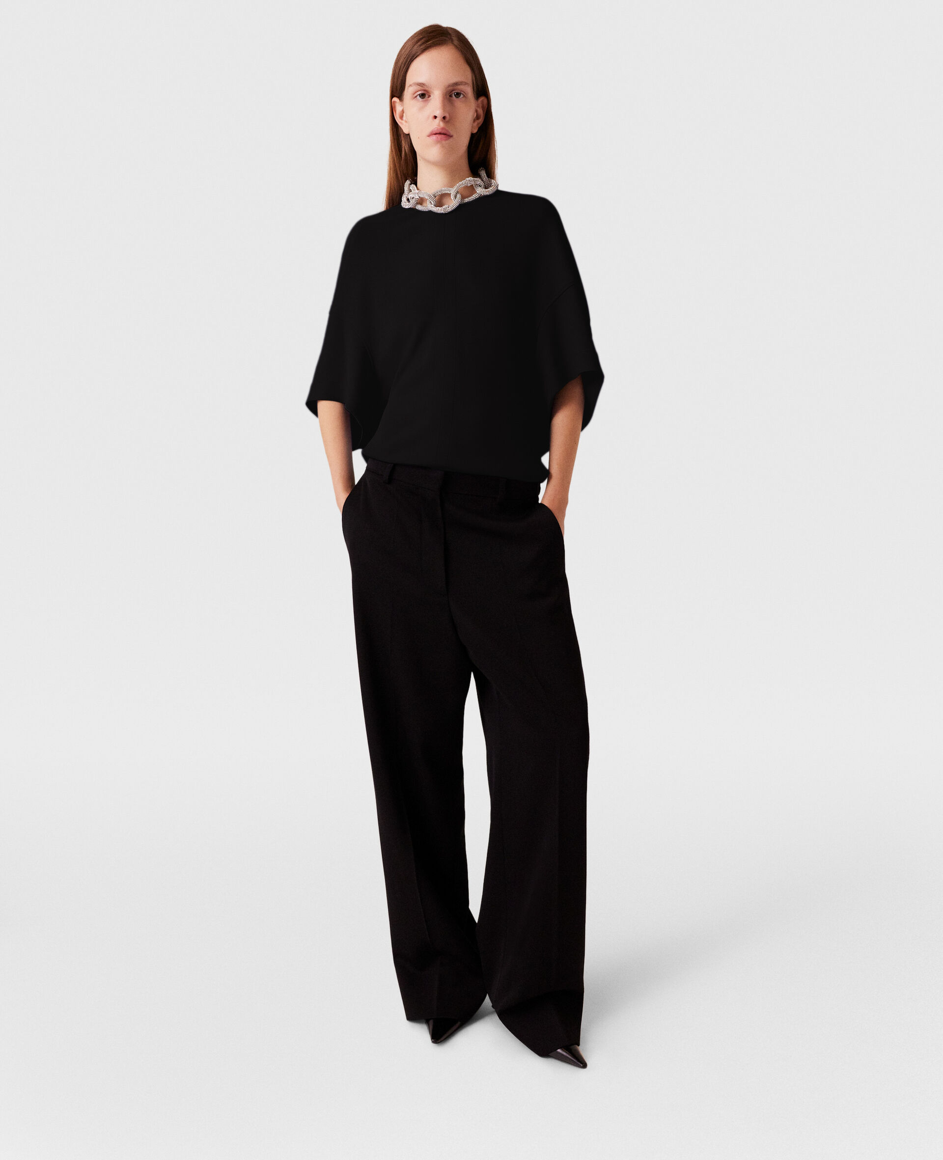 水晶饰链短袖上衣-蓝色-large image number 3