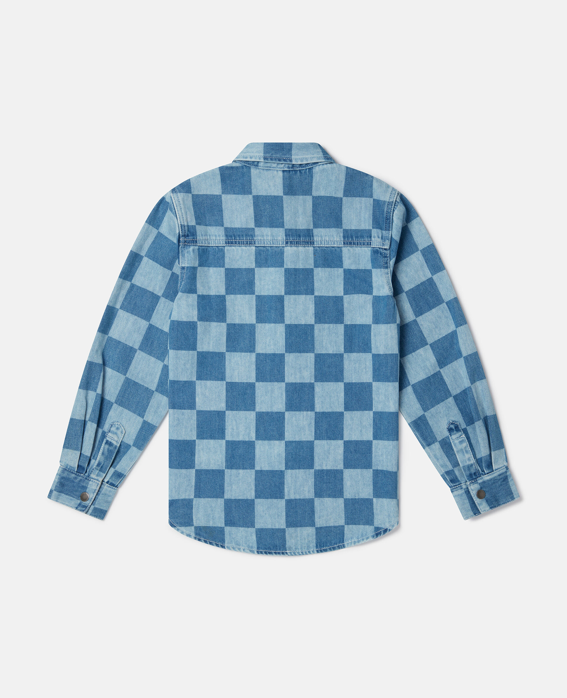 Checkerboard Print Denim Shirt-Blue-large Checkerboard Print Denim Shirt-Blue-large image number 2