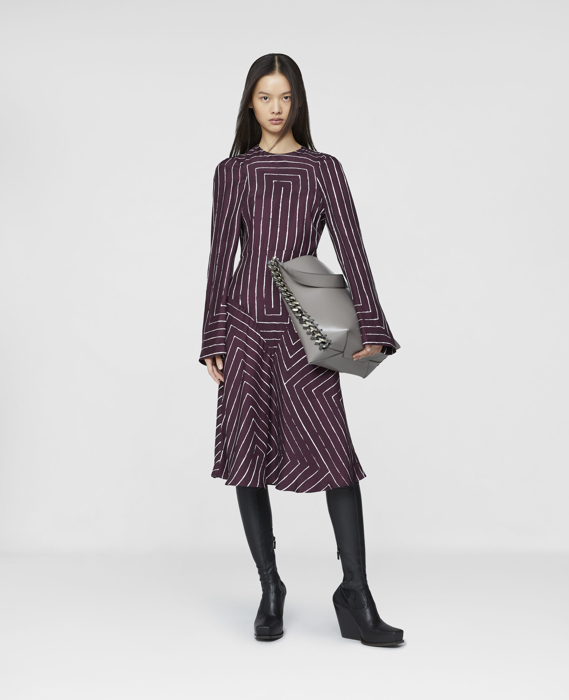 Tilted Stripe Silk Dress-Purple-large image number 1