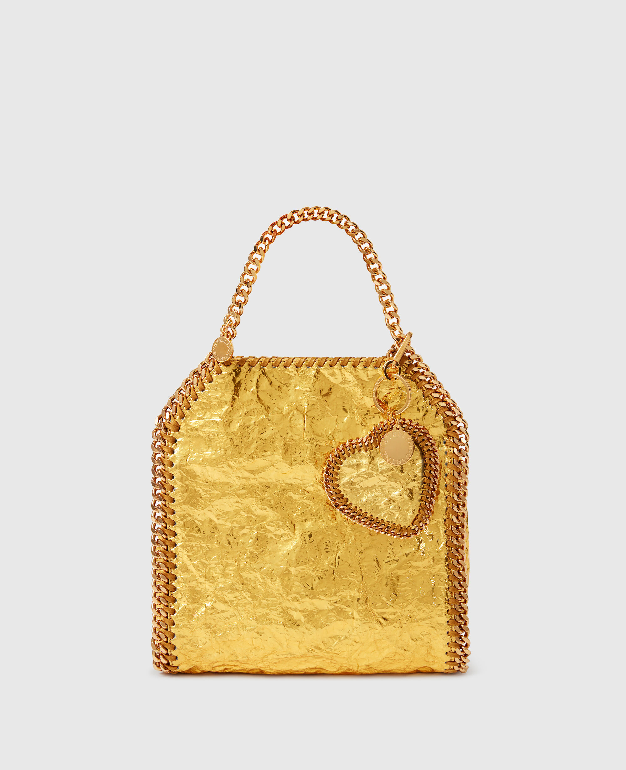 Women Gold Crinkled Metallic Falabella Heart Charm | Stella