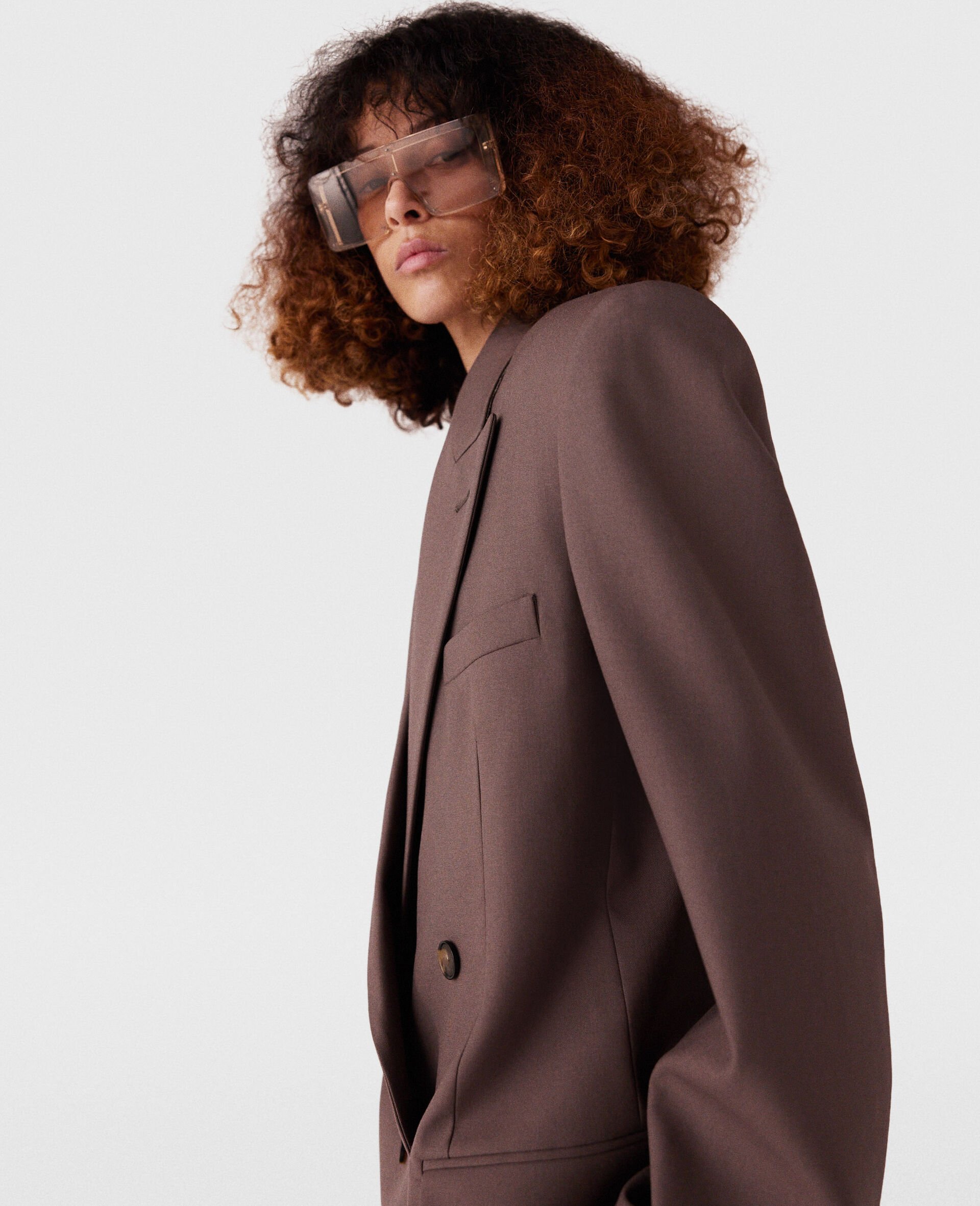 Oversized Double-Breasted Blazer-Brown-large image number 2