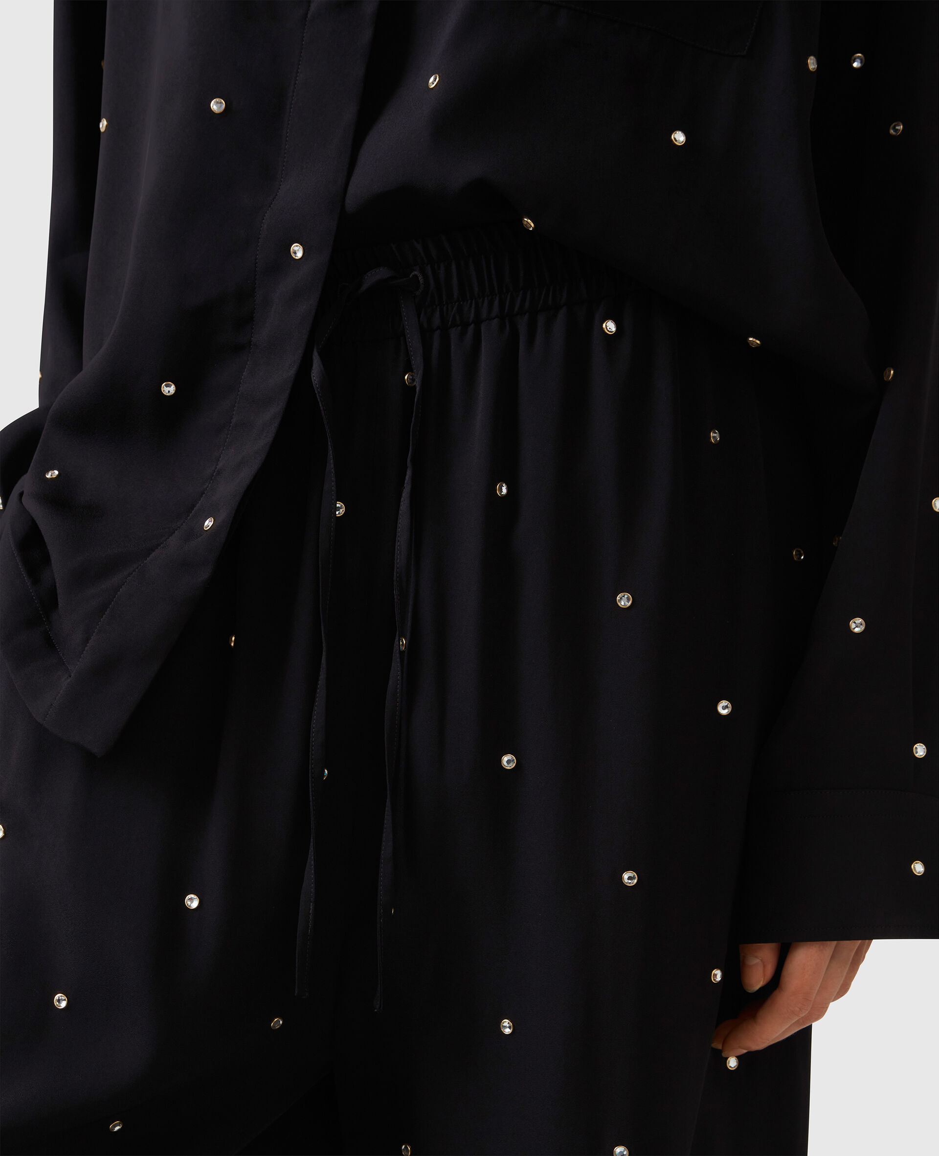 Lead-Free Crystal High-Rise Wide-Leg Pants-Black-large image number 3