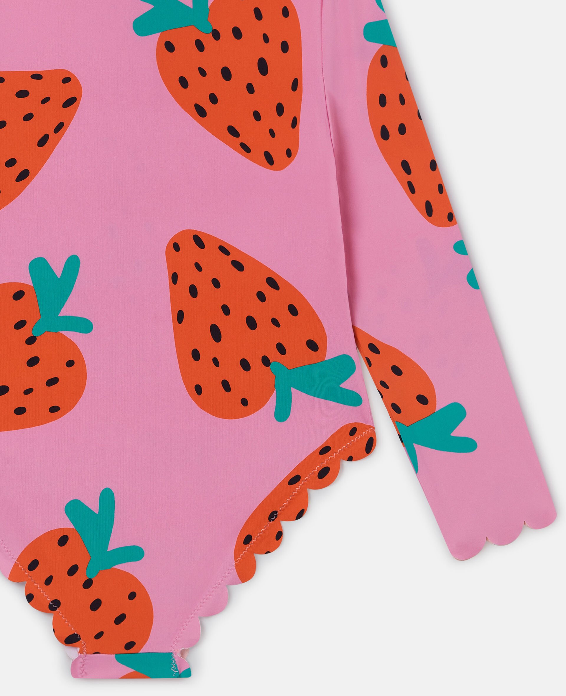 Strawberry Print Long Sleeve Swimsuit-Pink-large Strawberry Print Long Sleeve Swimsuit-Pink-large image number 3