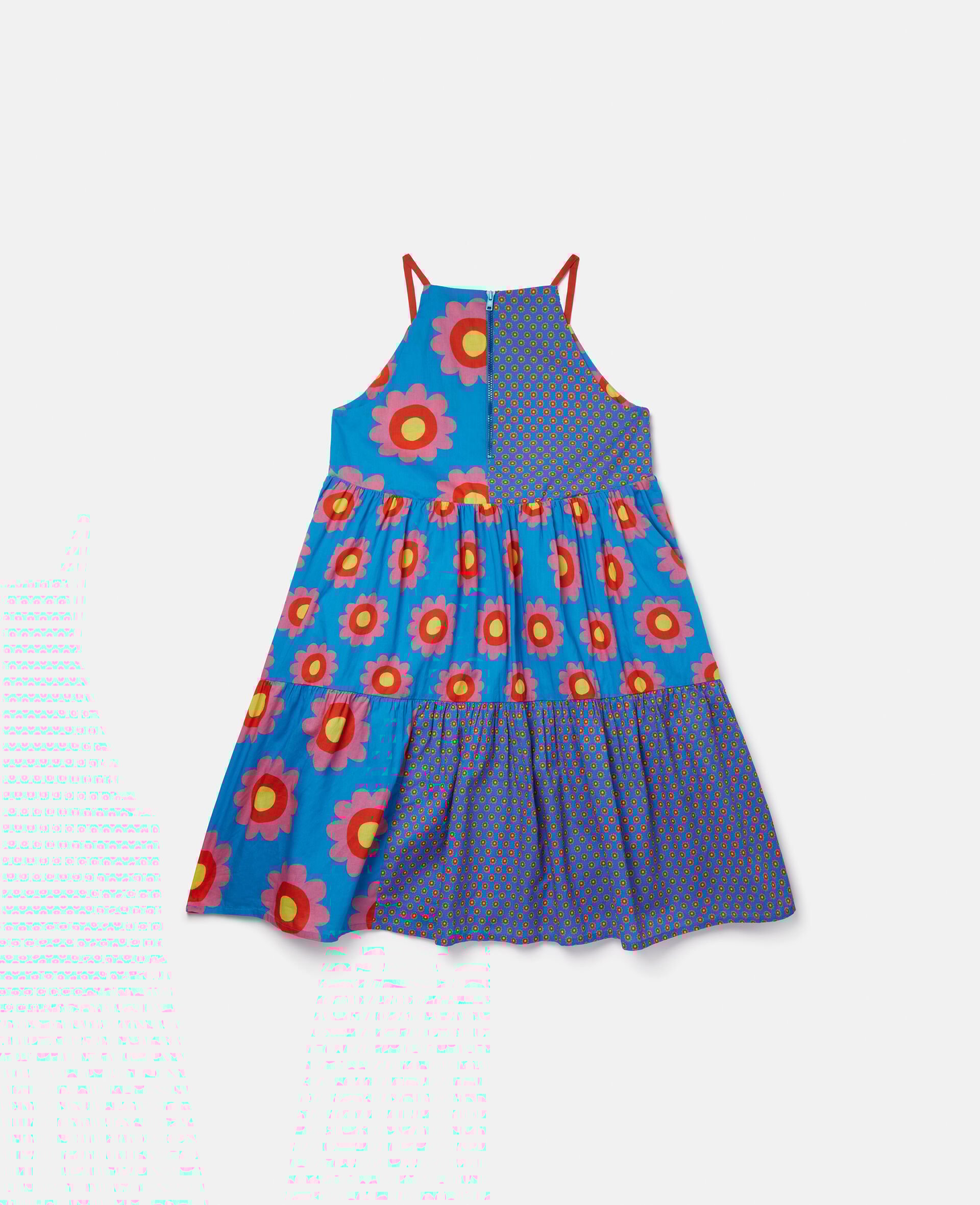 グラフィックフラワープリント パッチワークワンピース-ブルー-large image number 2