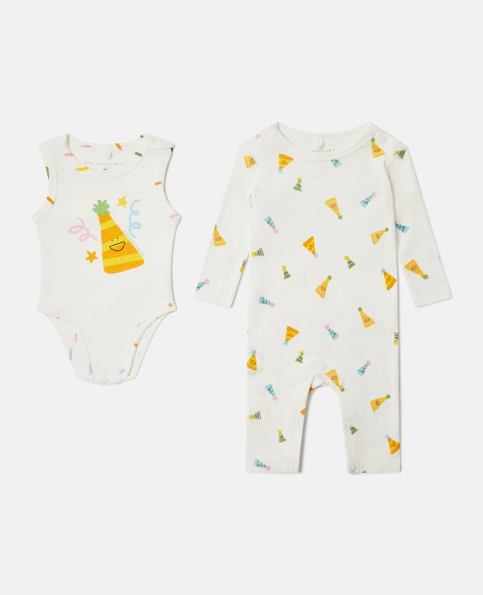 Party Hat Print Bib And Romper Set-White-large image number 2