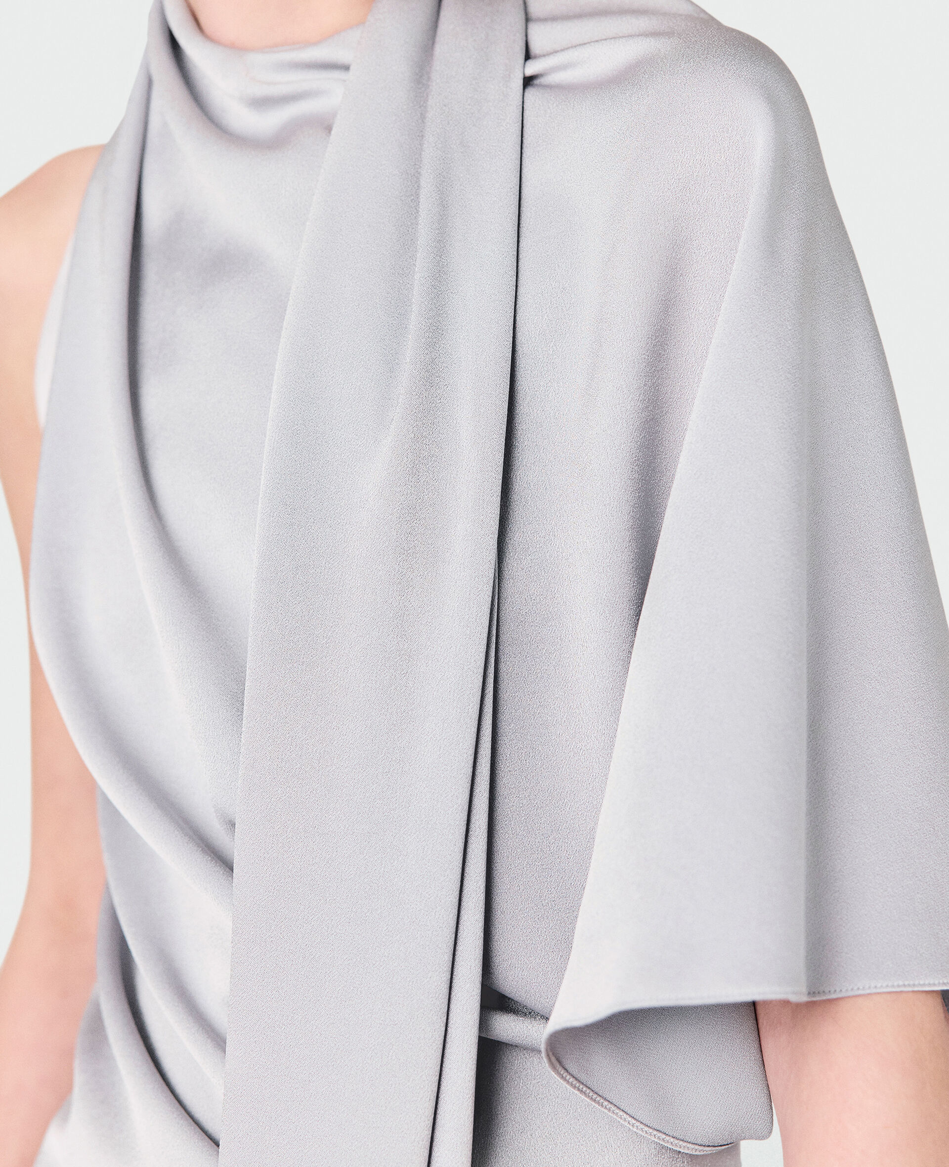 Tie Neck Asymmetric Top-Blue-large image number 3