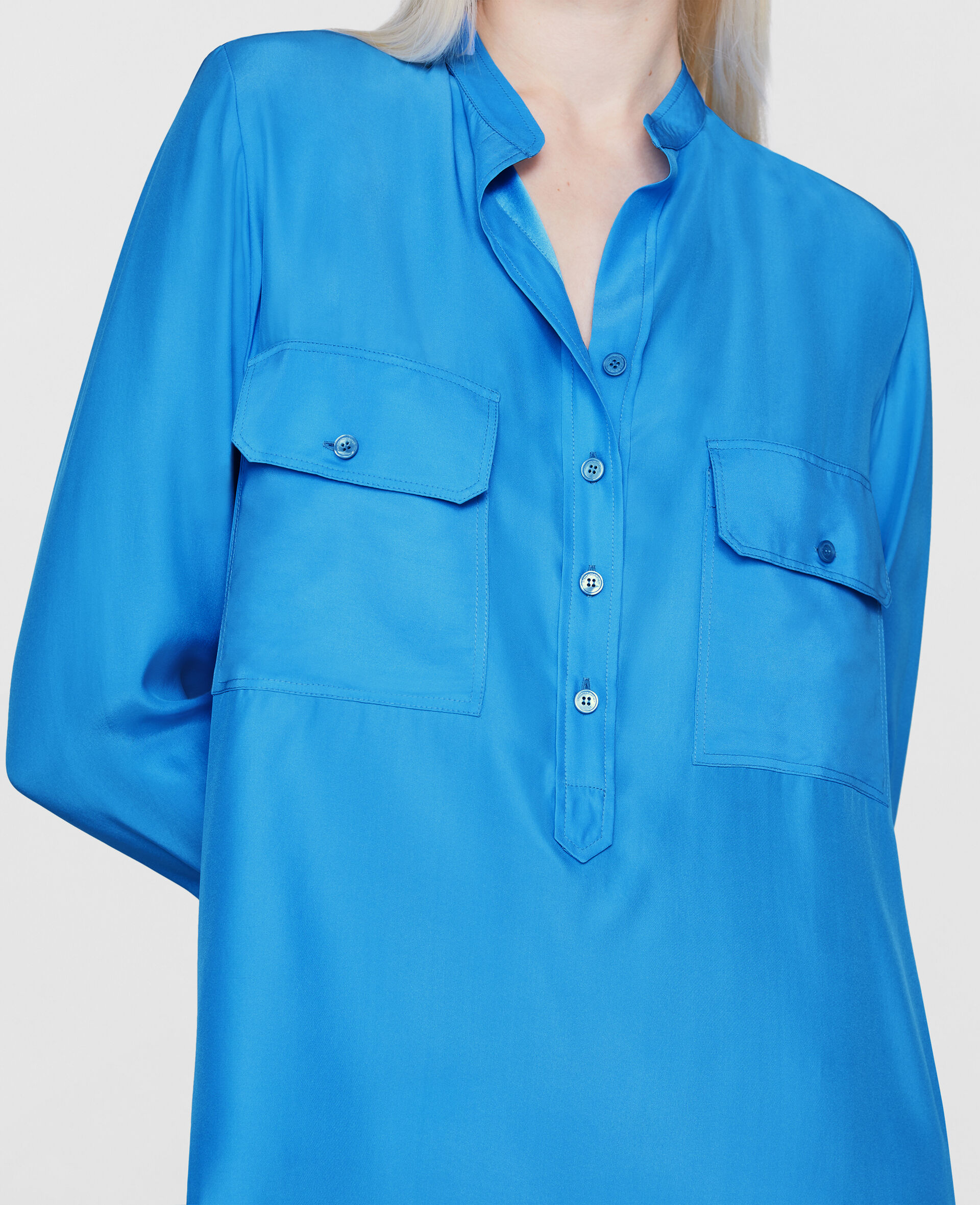 Satin Shirt-Blue-large image number 3