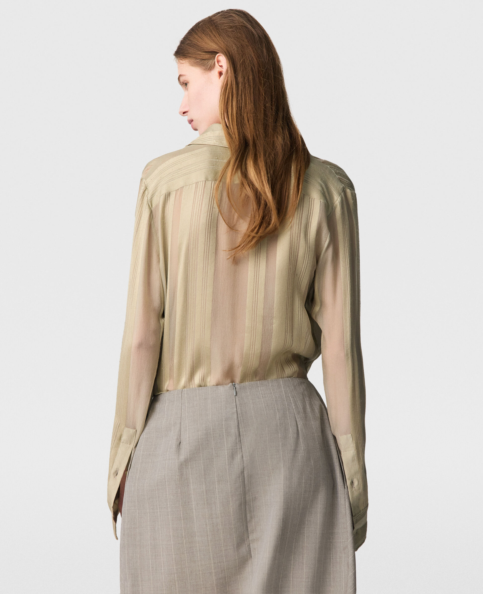 Chemise transparente rayee a empiecements-Beige-large image number 3