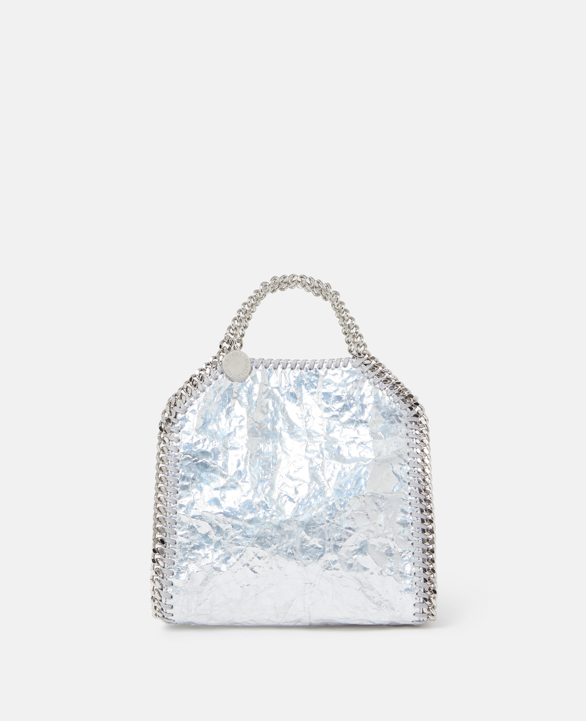 Cracked Metallic Falabella Tiny Tote Bag Limited Edition-Silver-model