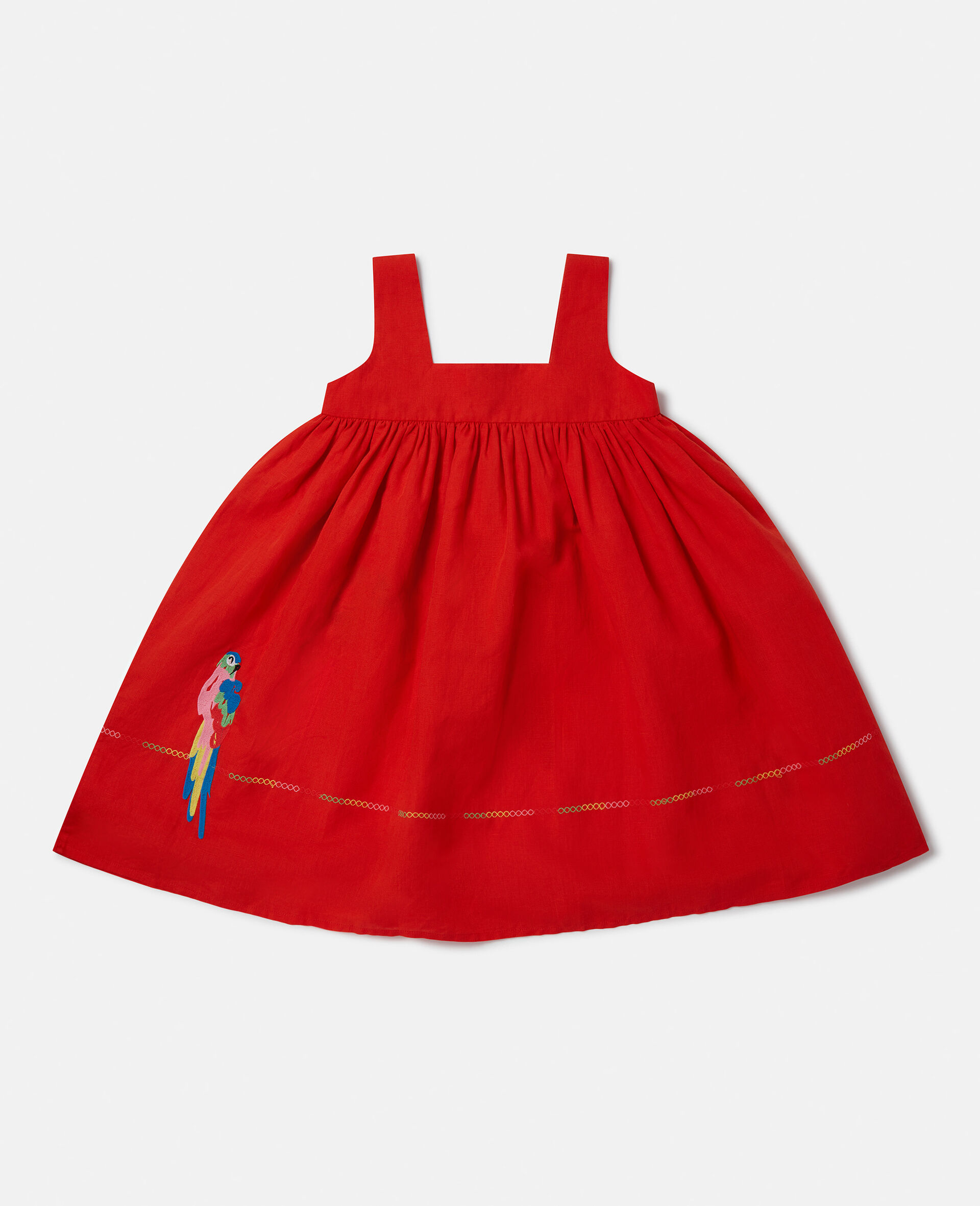 鹦鹉刺绣吊带连衣裙-红色-large image number 2