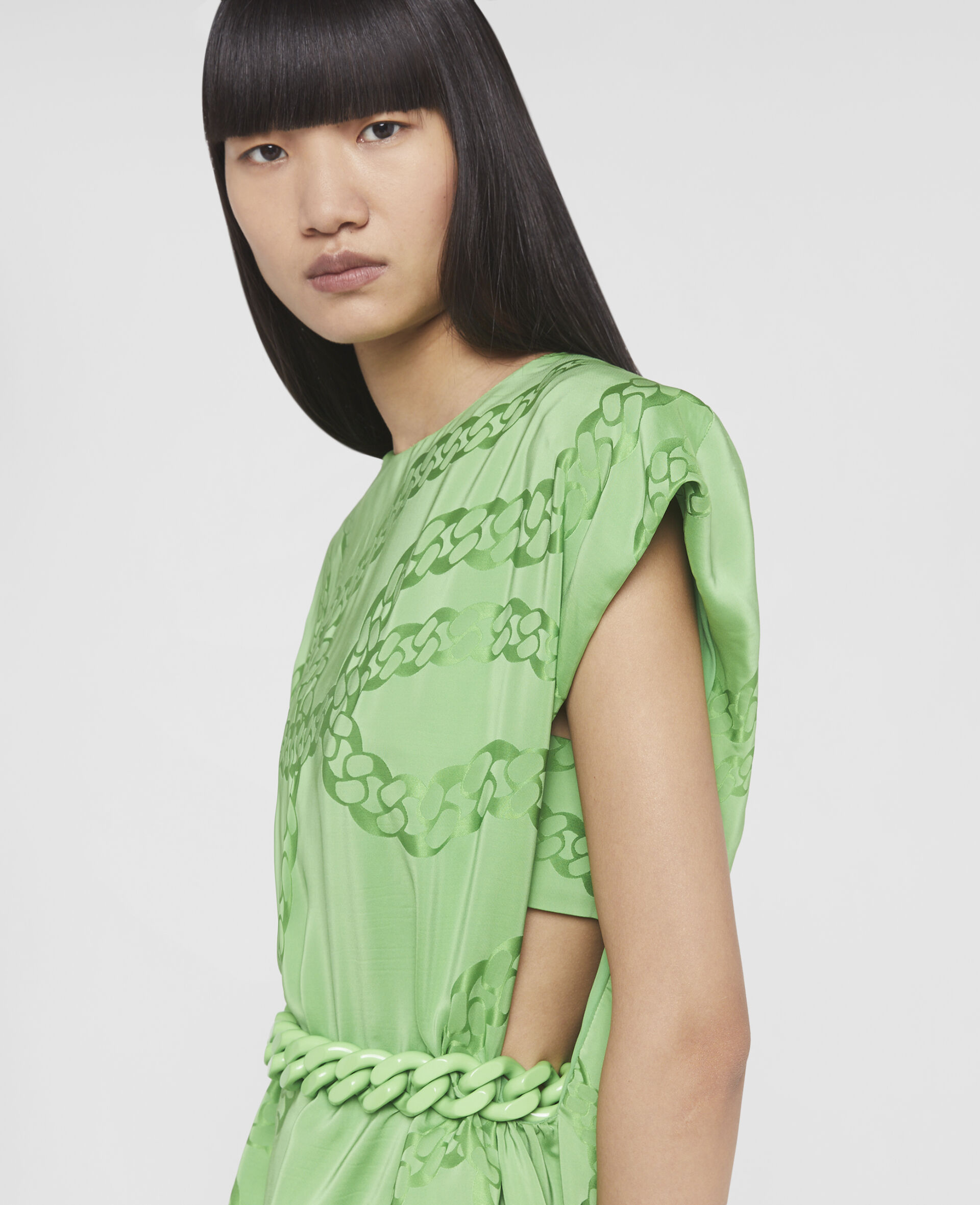 Falabella Print Silk Jacquard Mini Dress-Green-large image number 3