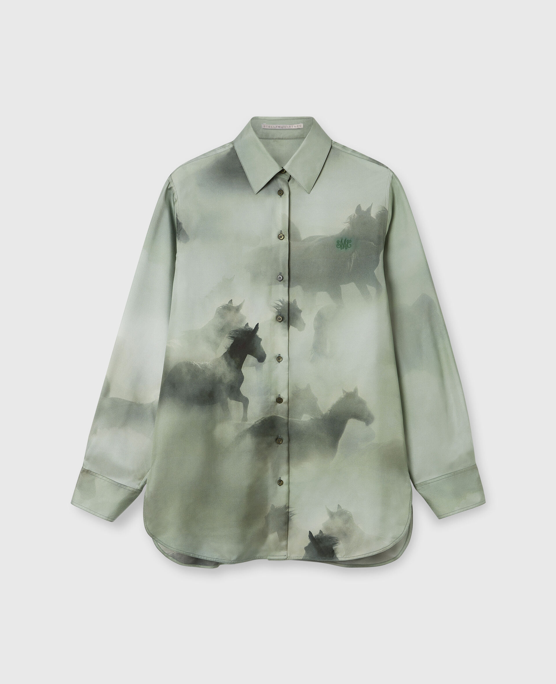 Oversized Horse Print Shirt-Green-large image number 0