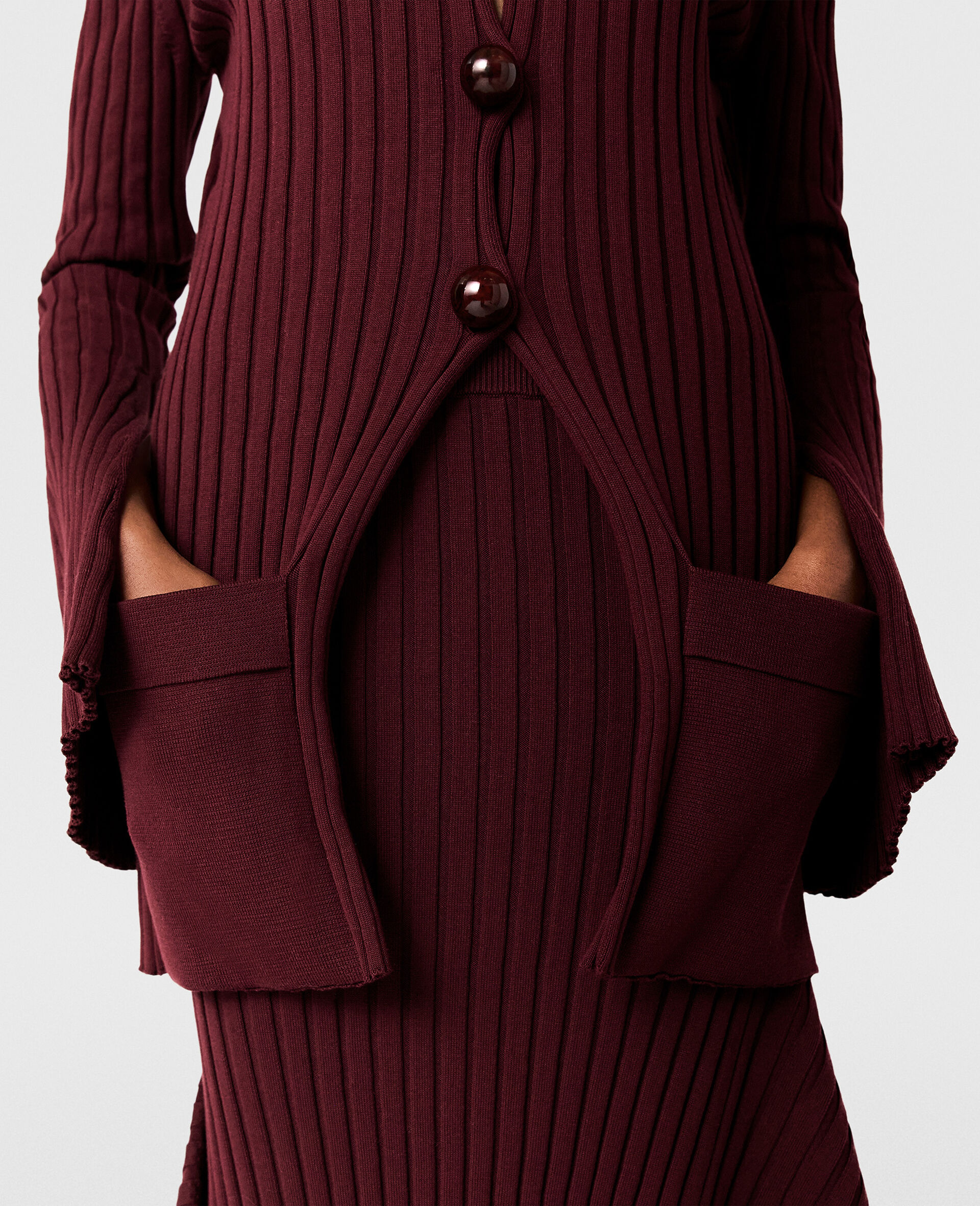 Cardigan a Maniche Lunghe a Coste-Rosso-large image number 5