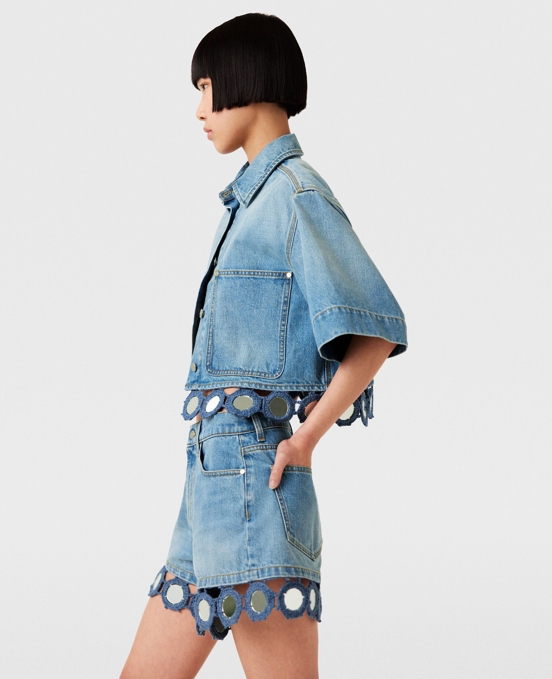 Mirror Crochet High-Rise Shorts-Blue-large image number 2