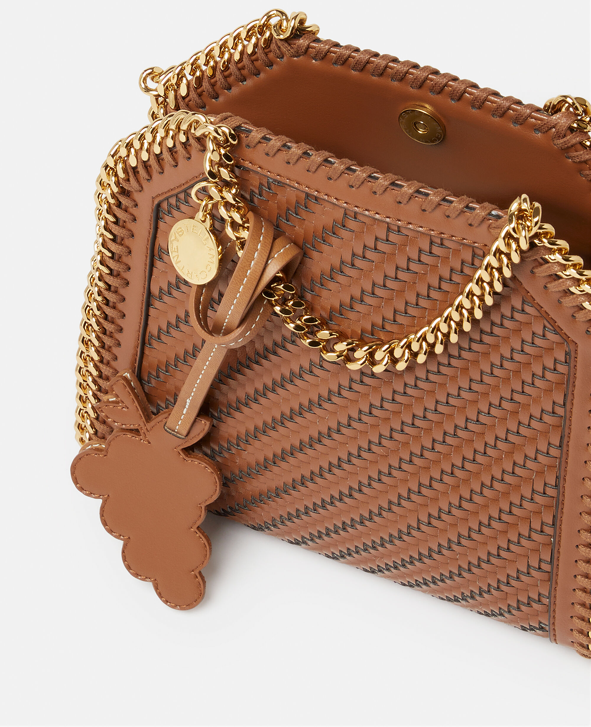 Women Tan brown Falabella Woven Tiny Tote Bag | Stella