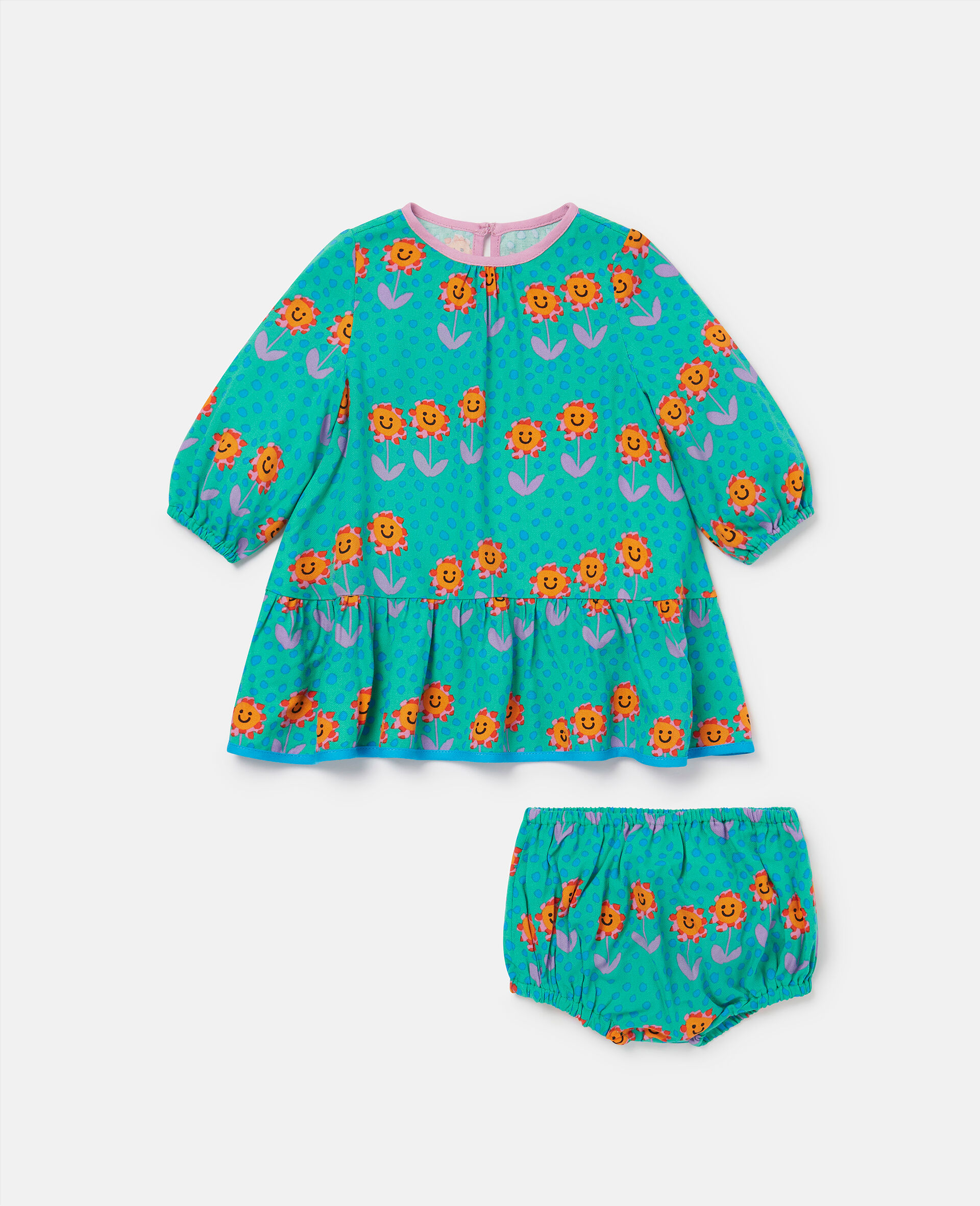 Folk Flower Print Dress and Bloomers Set-Green-large image number 0