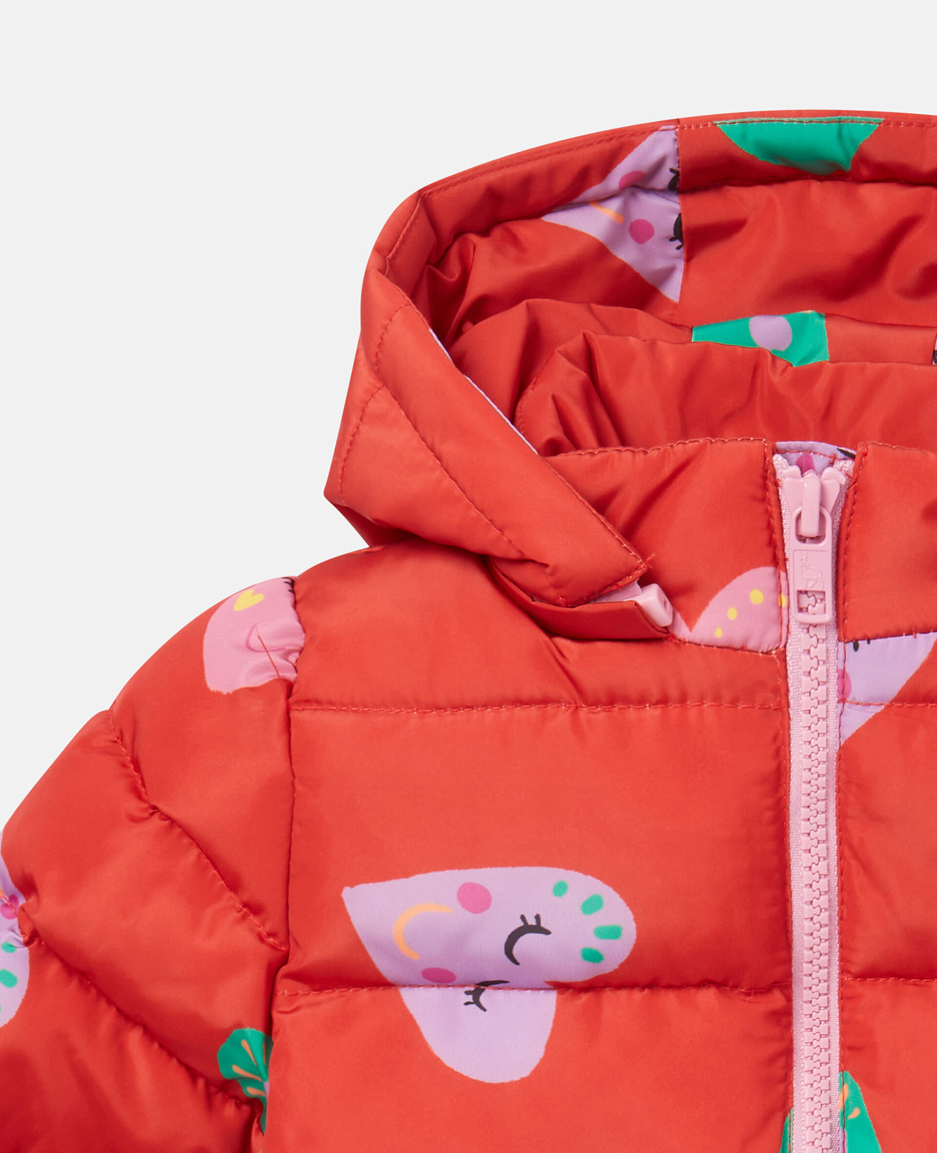 Smiling Heart Print Puffer Coat-Multicolour-large image number 1