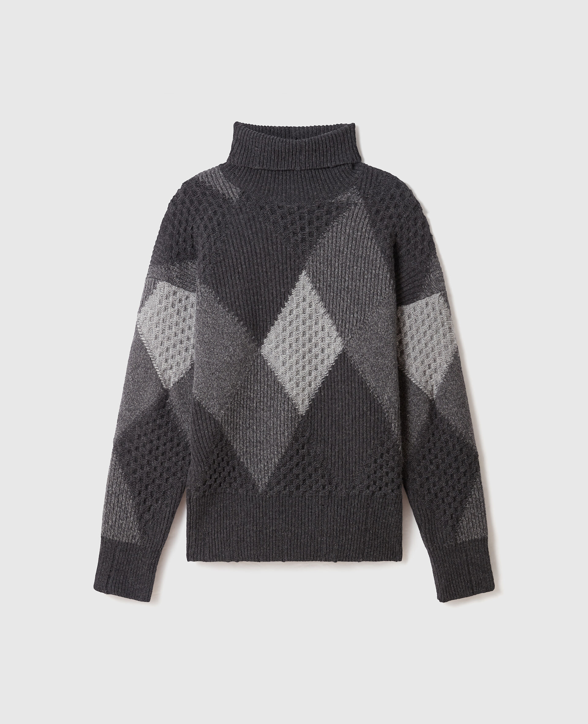 Argyle Turtleneck Sweater-Grey-medium