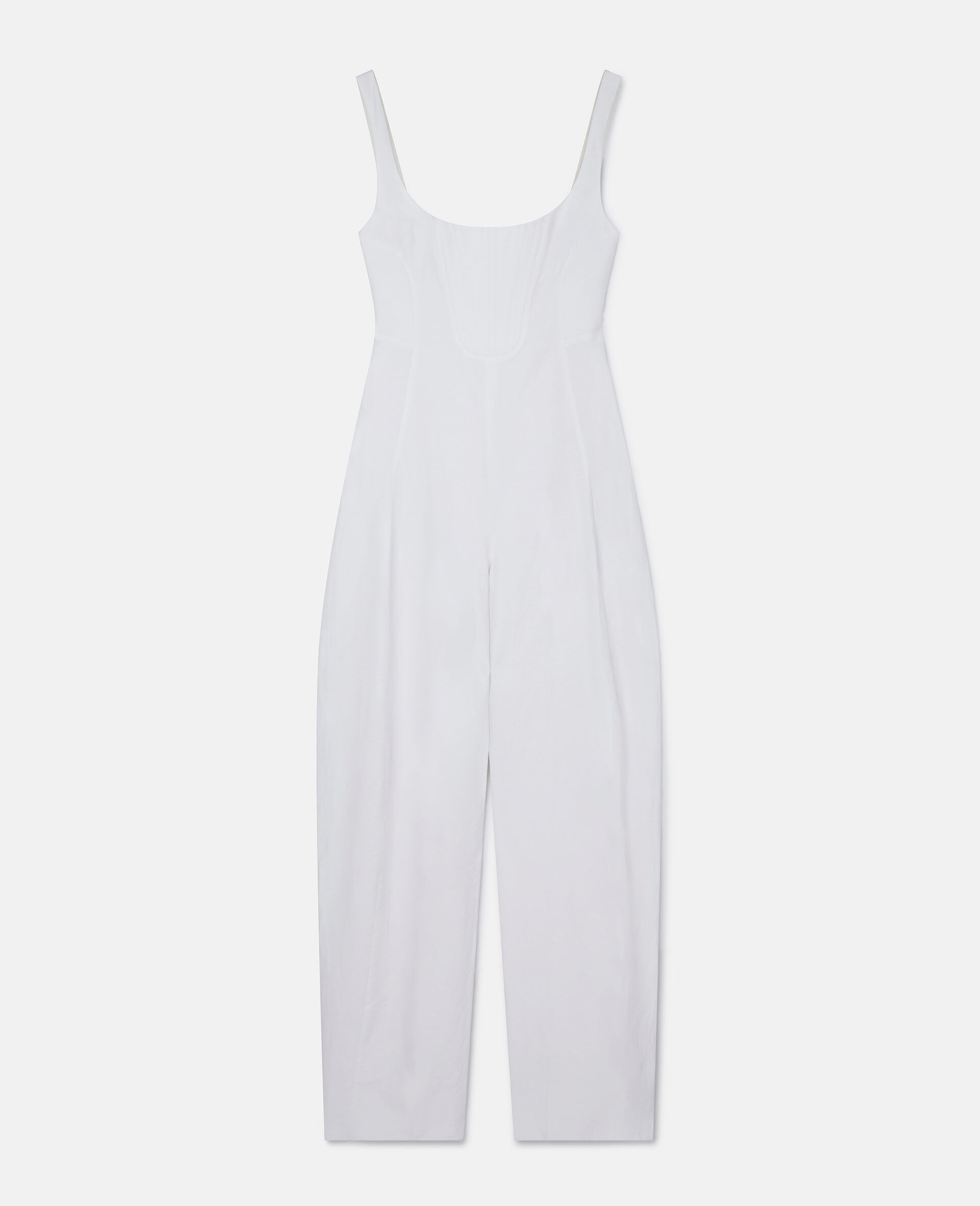 Linen-Cotton Corset Jumpsuit-White-medium