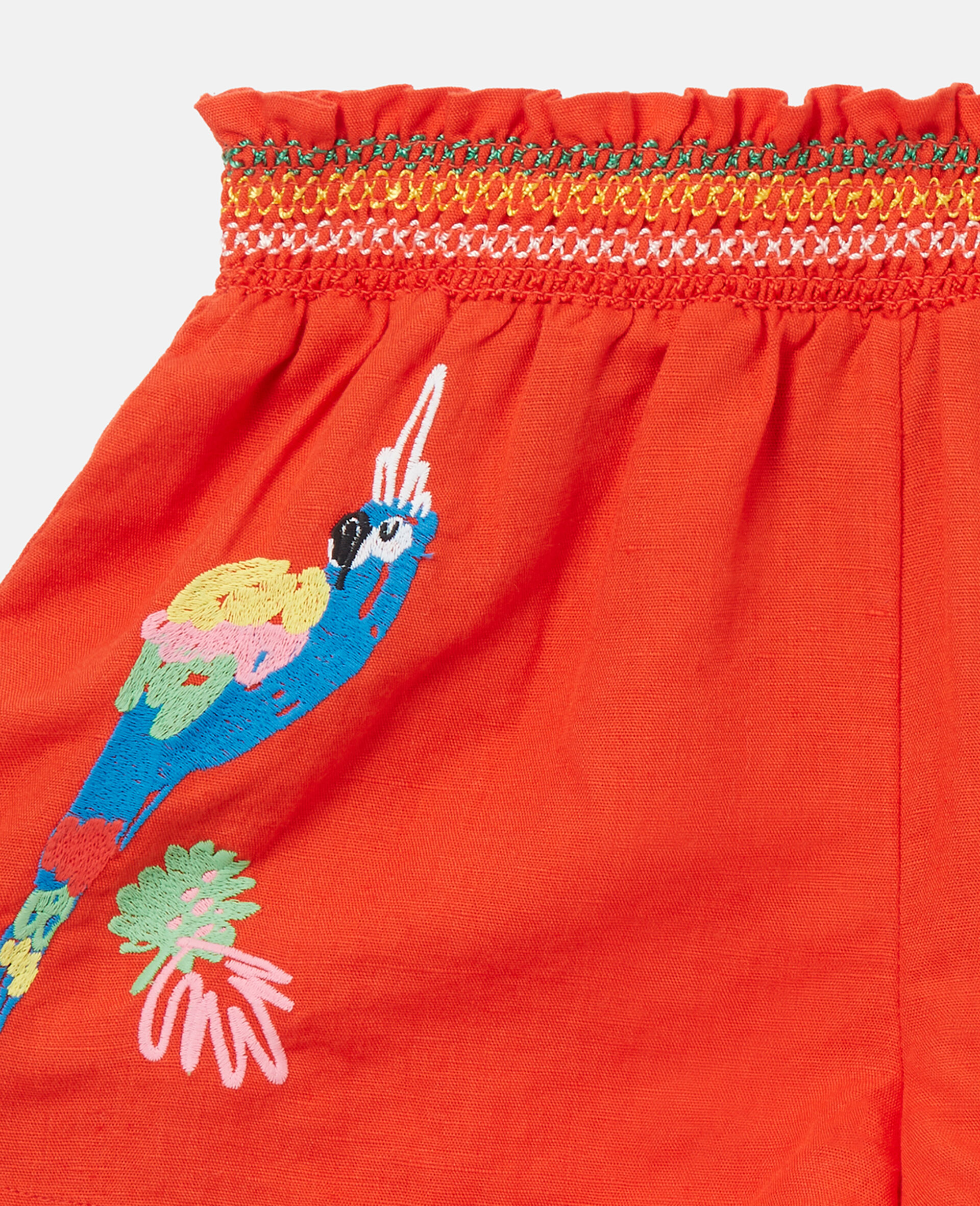 Parrot Embroidery Linen Shorts-Red-large image number 1