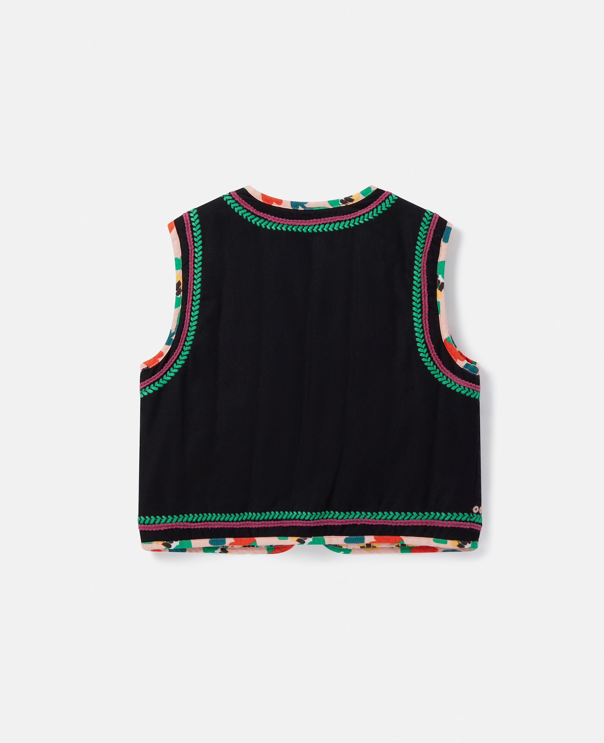 Folk Flower Embroidery Vest-Black-large image number 2