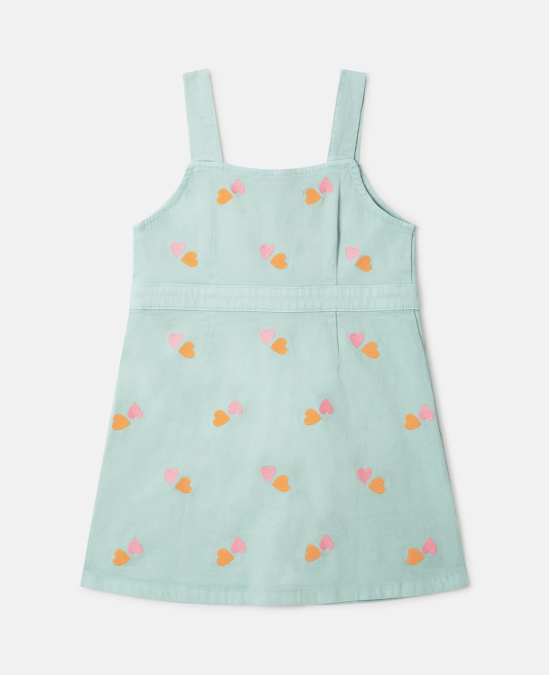 Heart-Embroidered Gabardine Dress-Green-large image number 2