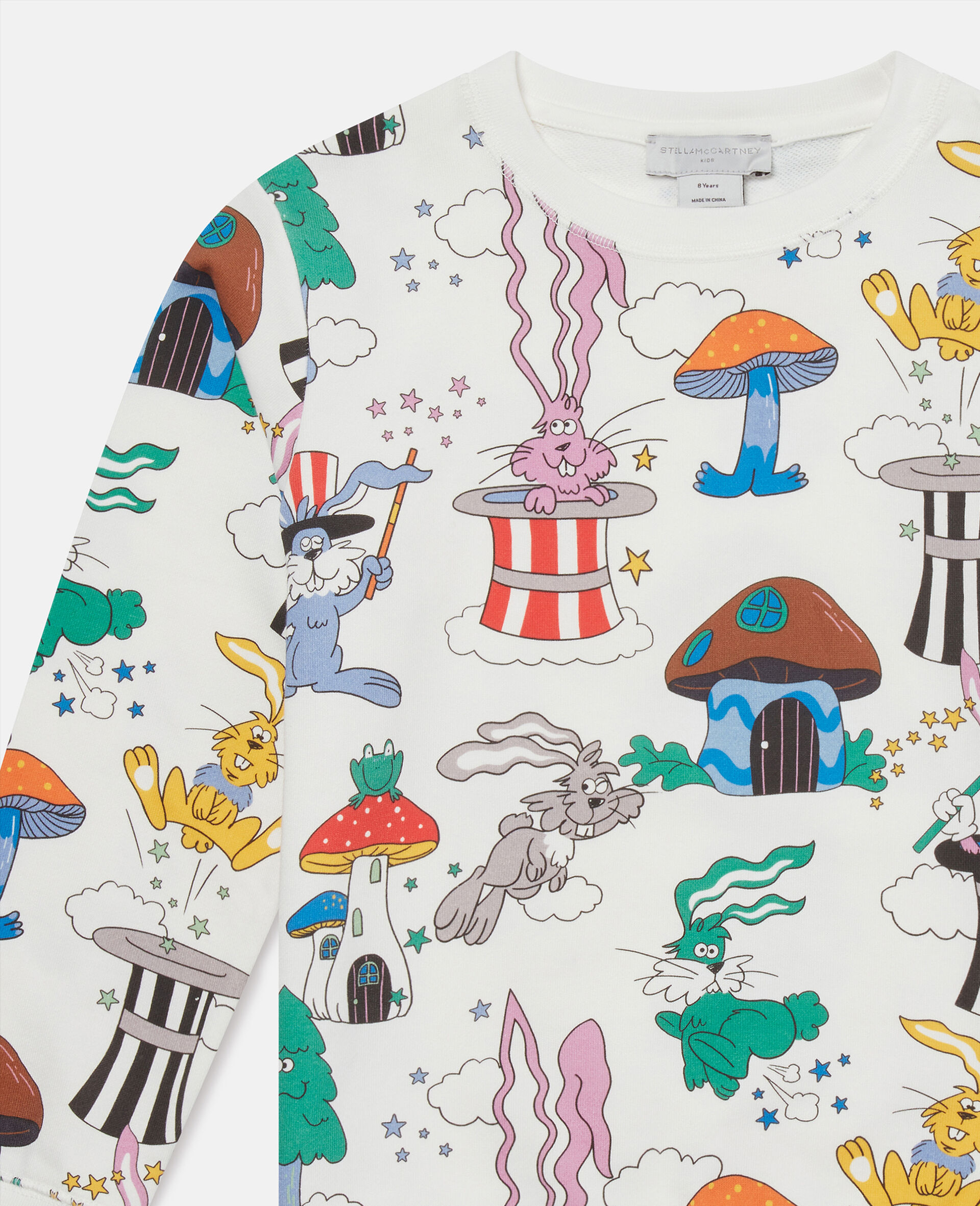 Sweat shirt a col ras du cou avec imprime lapin de magicien-Blanc-large image number 1