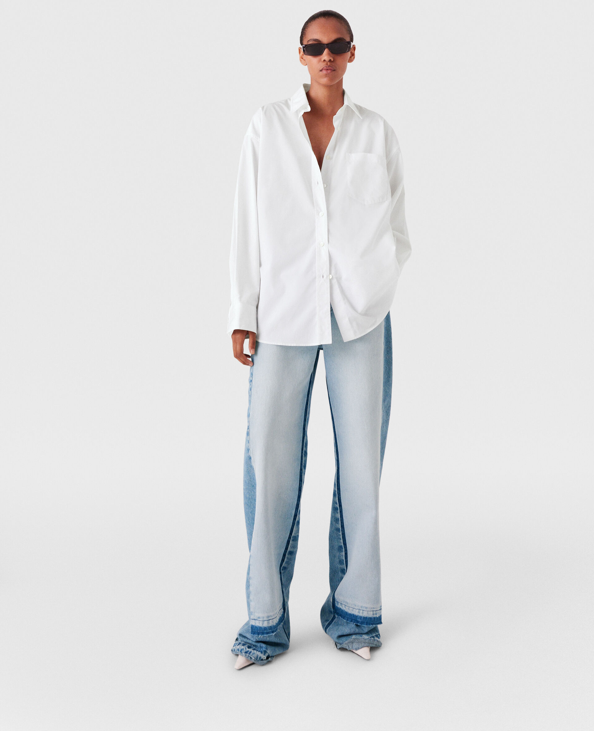 Poppy Print Panel Shirt-White-large image number 5