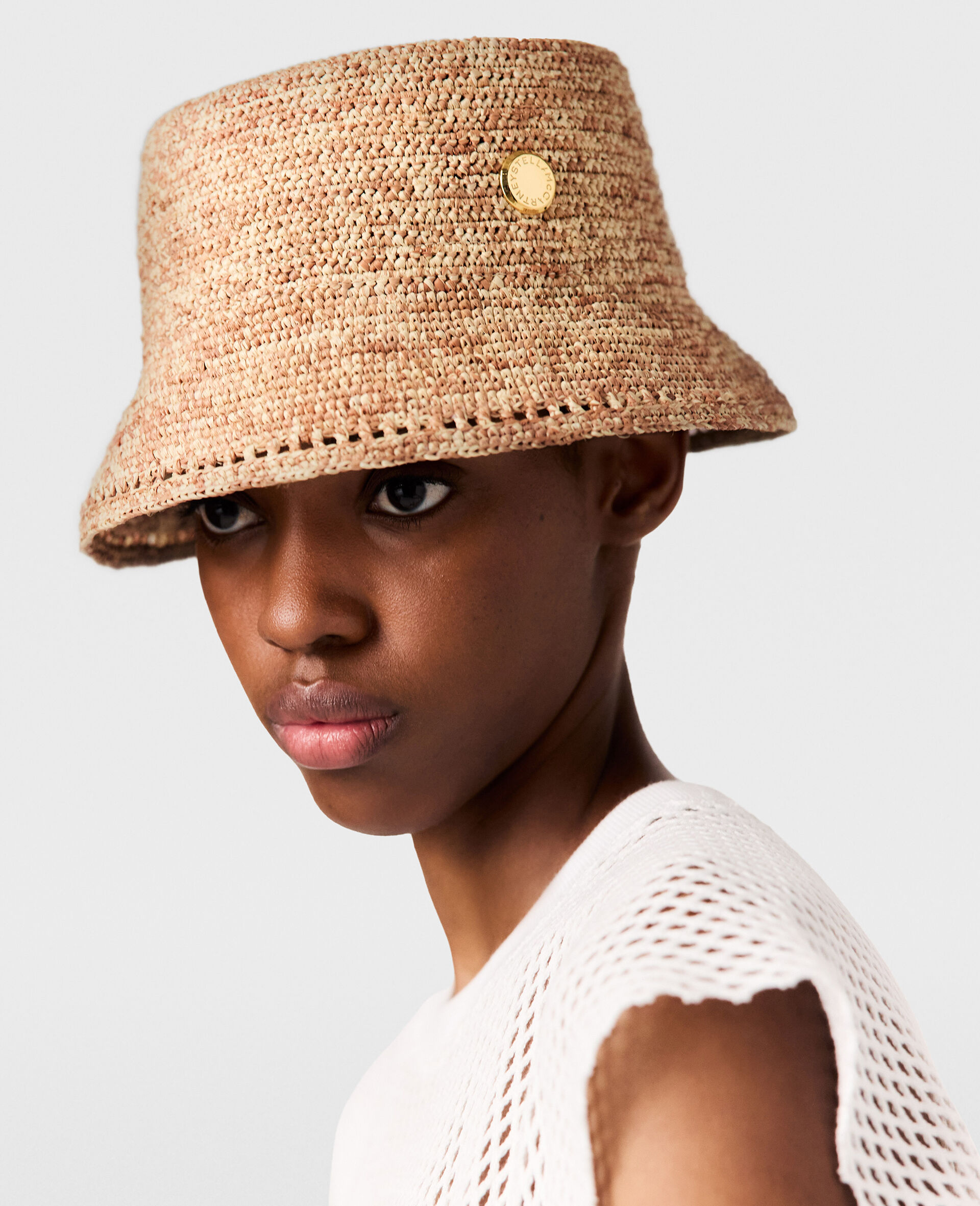 Logo Raffia Bucket Hat-Beige-model