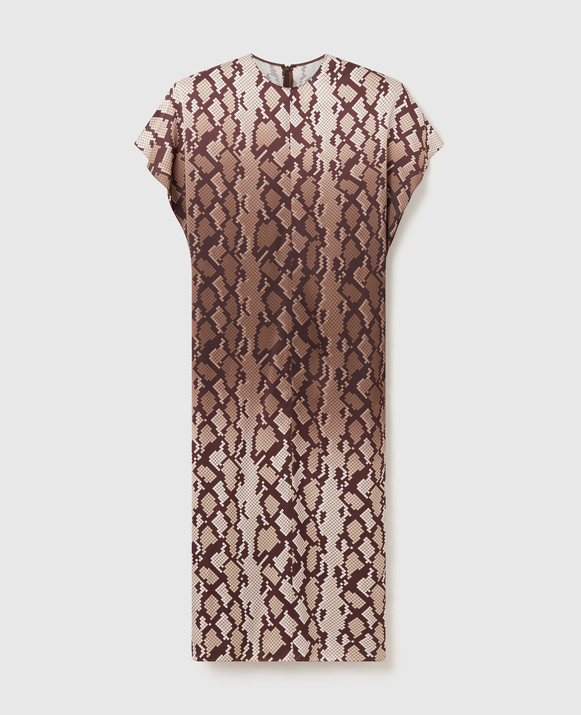 Snake Print Shoulder Pad Midi Dress-Brown-medium