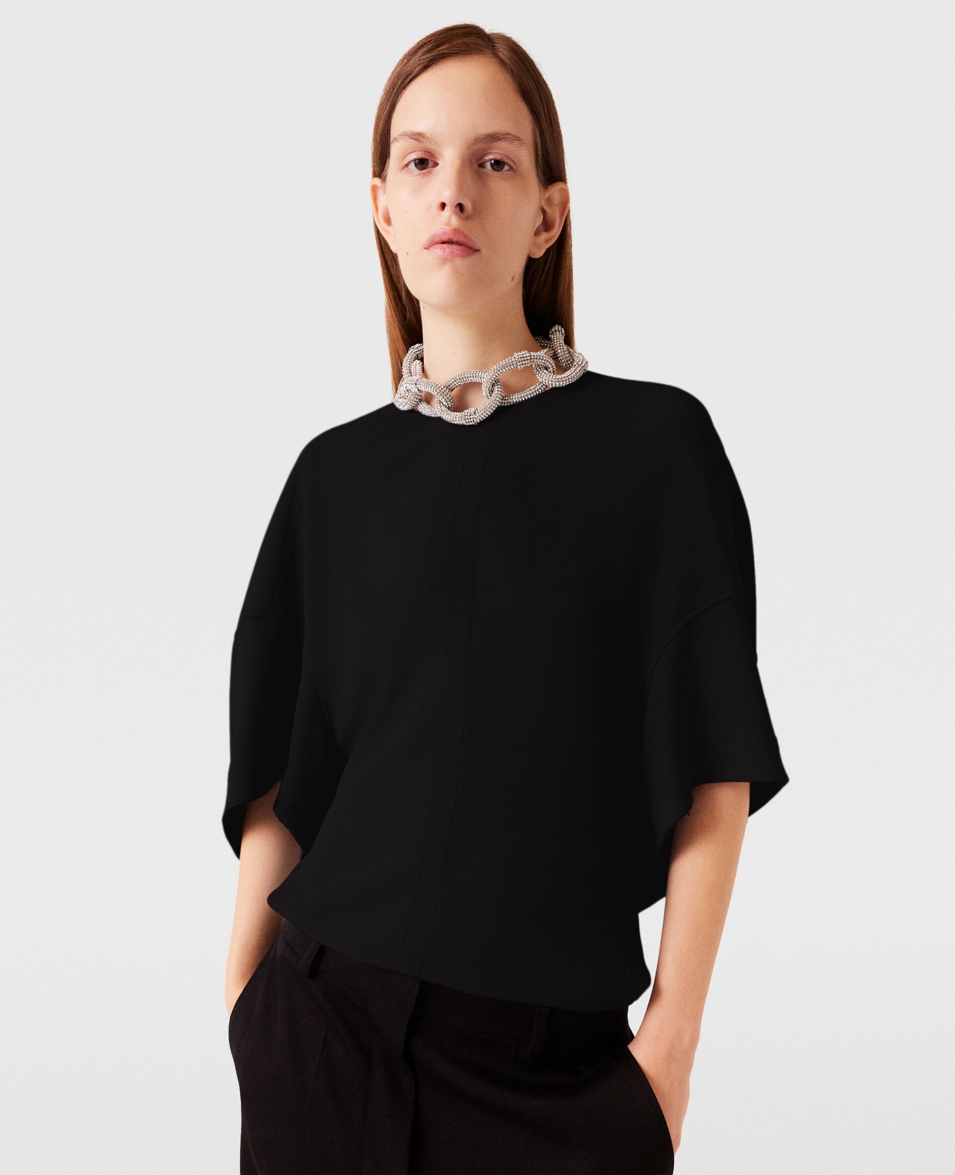 Crystal Chain Short-Sleeve Top-Black-model