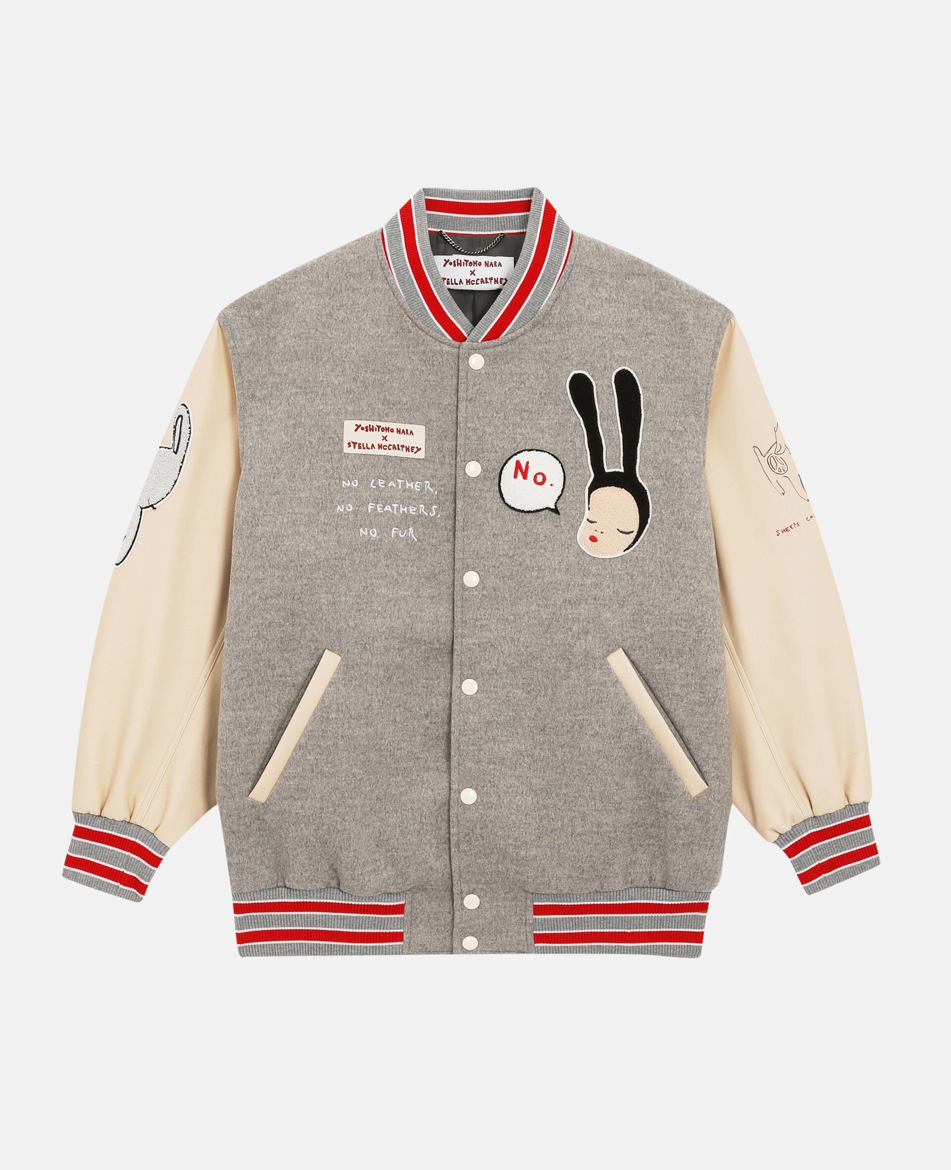 Yoshitomo Nara Patch Embroidery Bomber Jacket-Grey-large image number 0