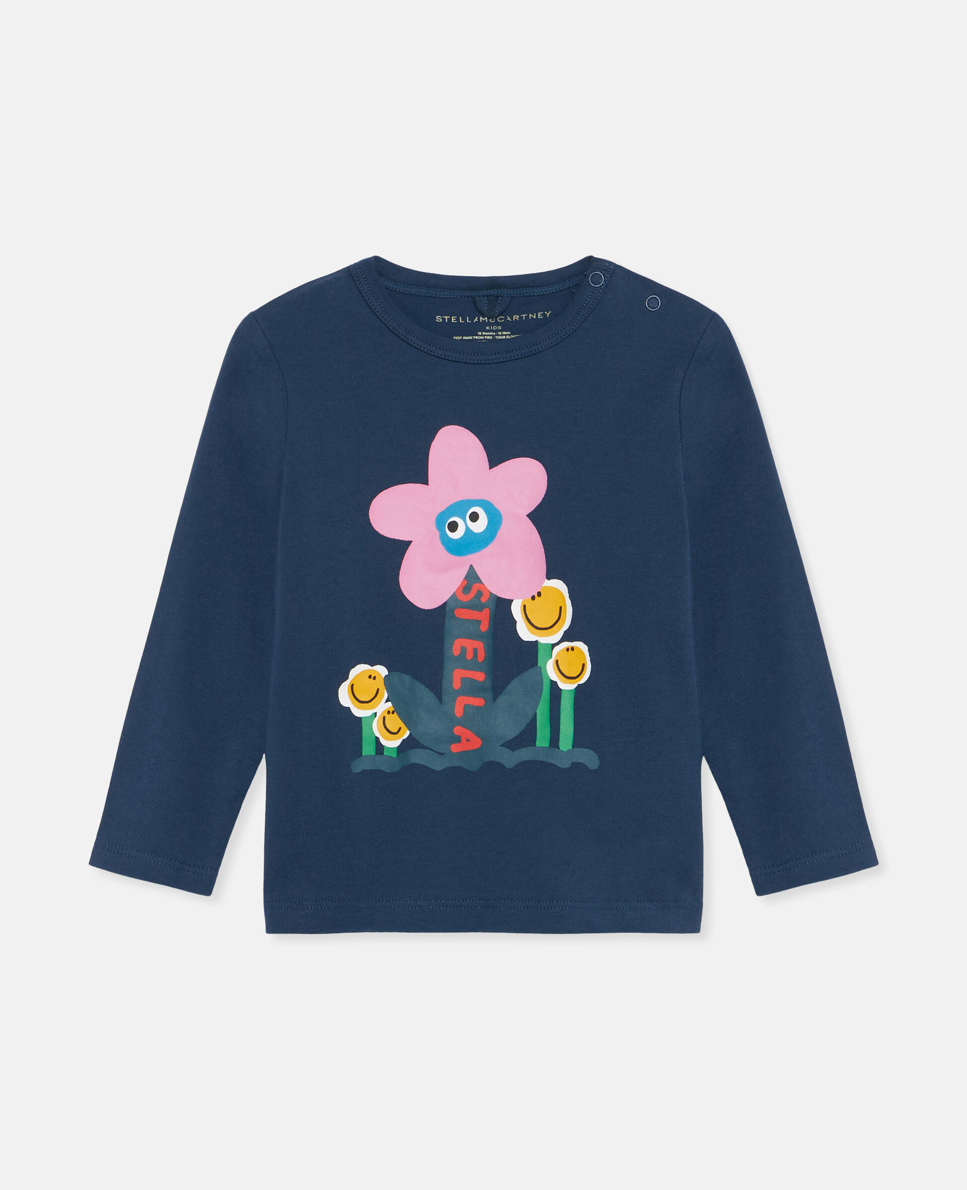 Smiley Flower Motif Long Sleeve T-Shirt-Blue-large Smiley Flower Motif Long Sleeve T-Shirt-Blue-large image number 0