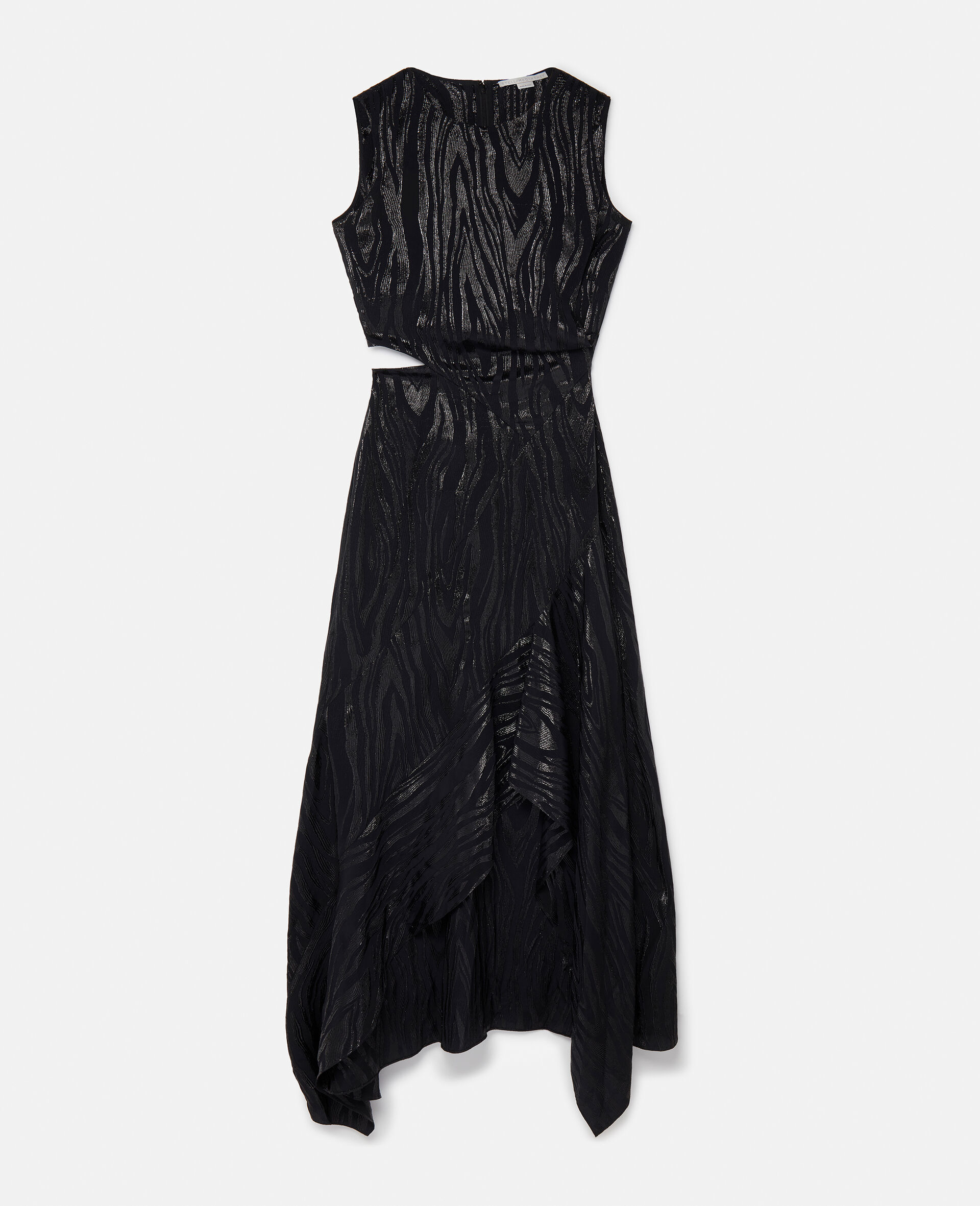 Woodgrain Print Lurex Maxi Dress-Black-large image number 0