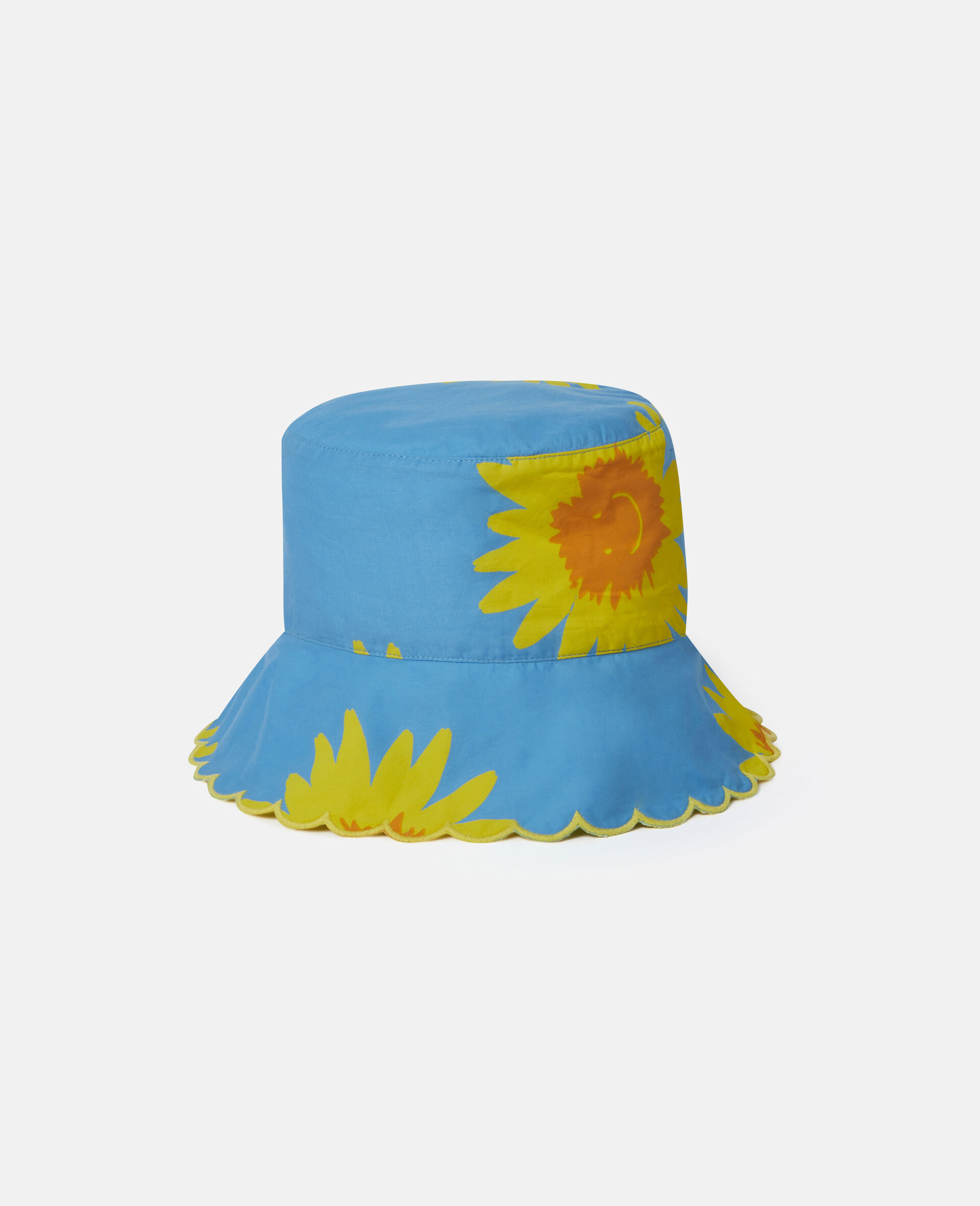 Sunflower Print Cotton Hat-Blue-large image number 0