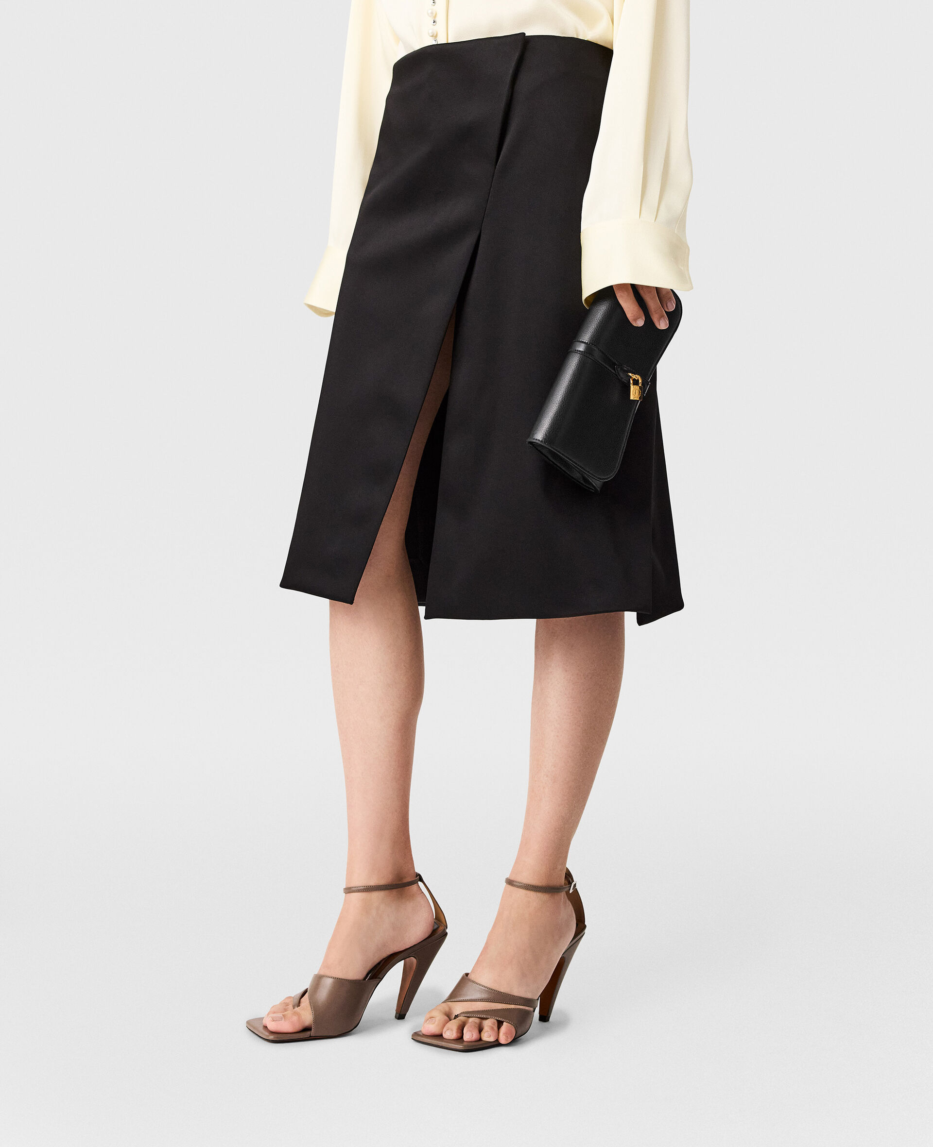 Tailored Satin Midi Skirt-Black-large image number 2