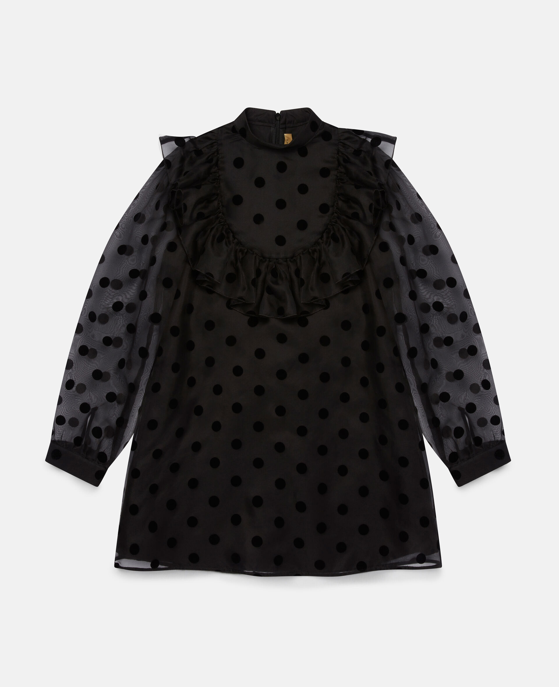 Ruffle Polka Dot Silk Dress-Black-large image number 0