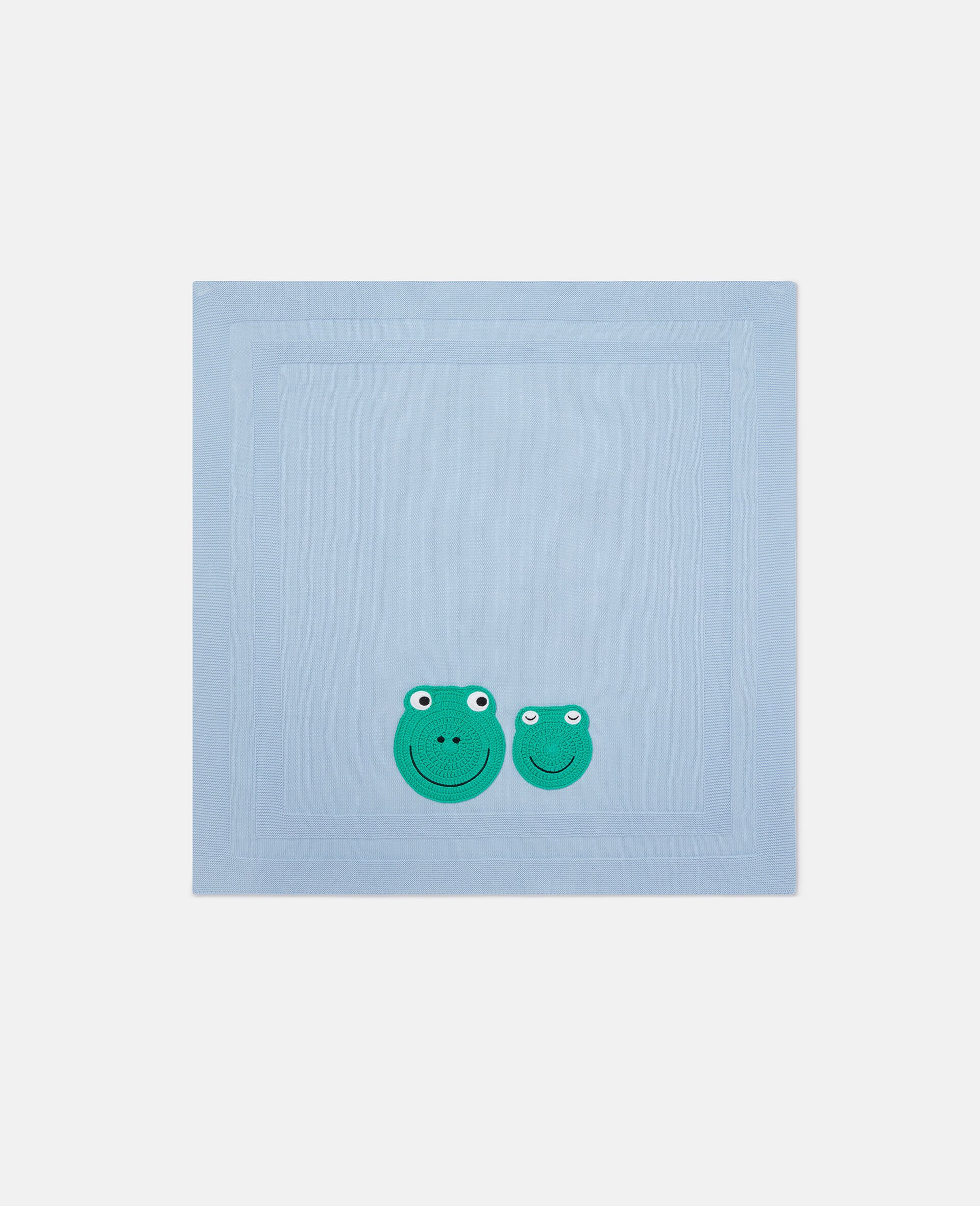 Frog Embroidered Blanket -Blue-medium