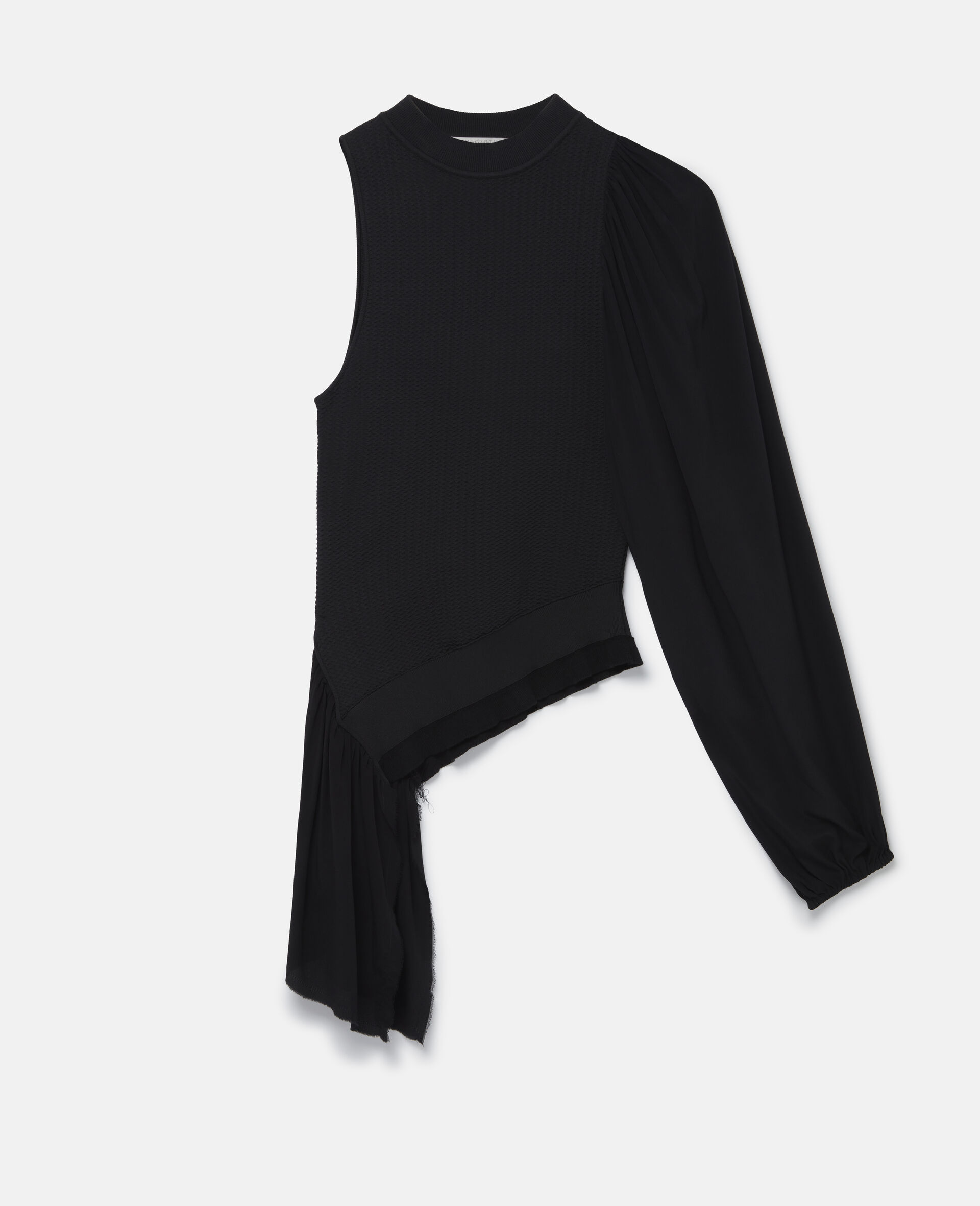 Silk Sleeve Rib-Knit Top-Black-large image number 0