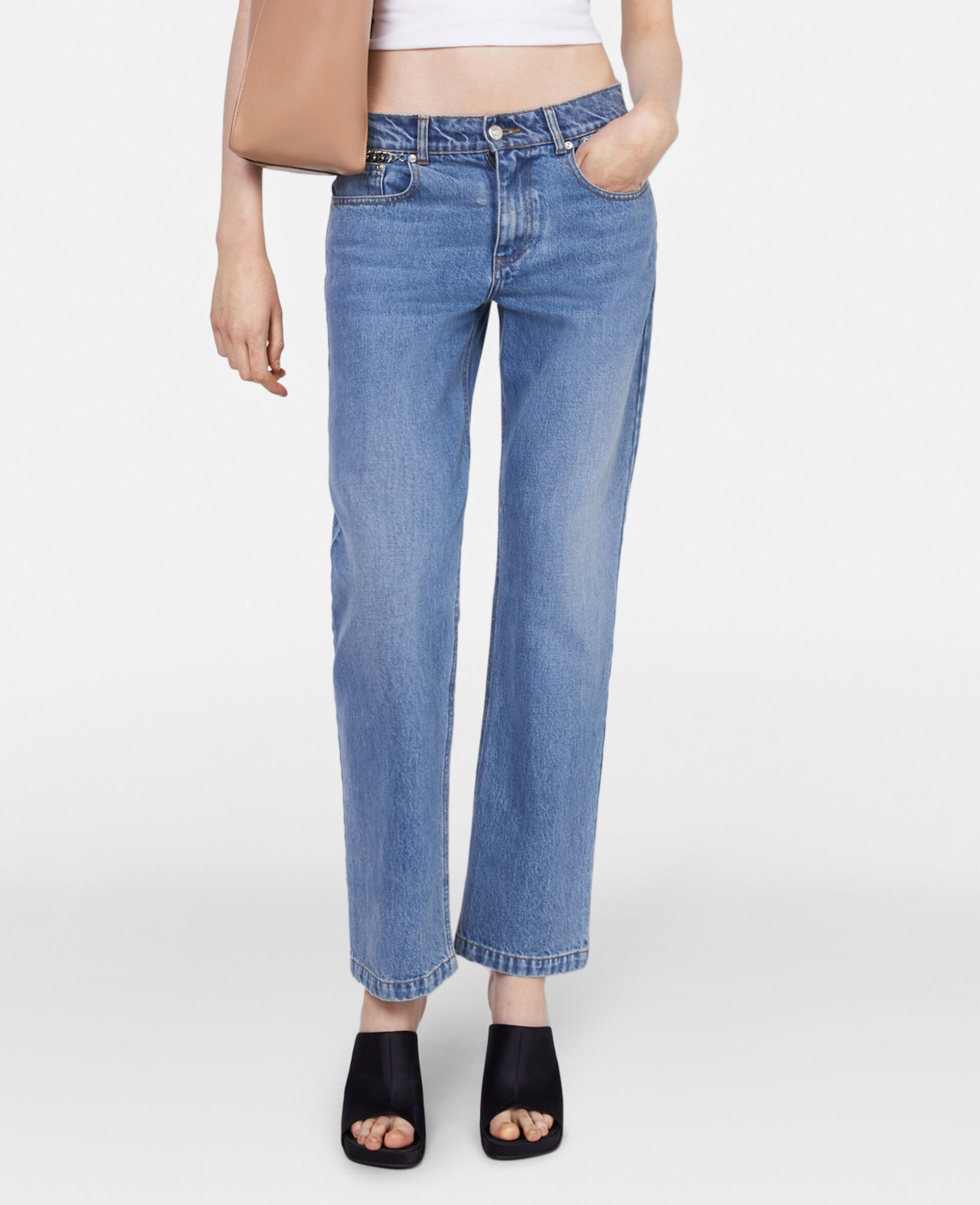 Falabella Chain Light Wash Cropped Jeans-Blue-large image number 3