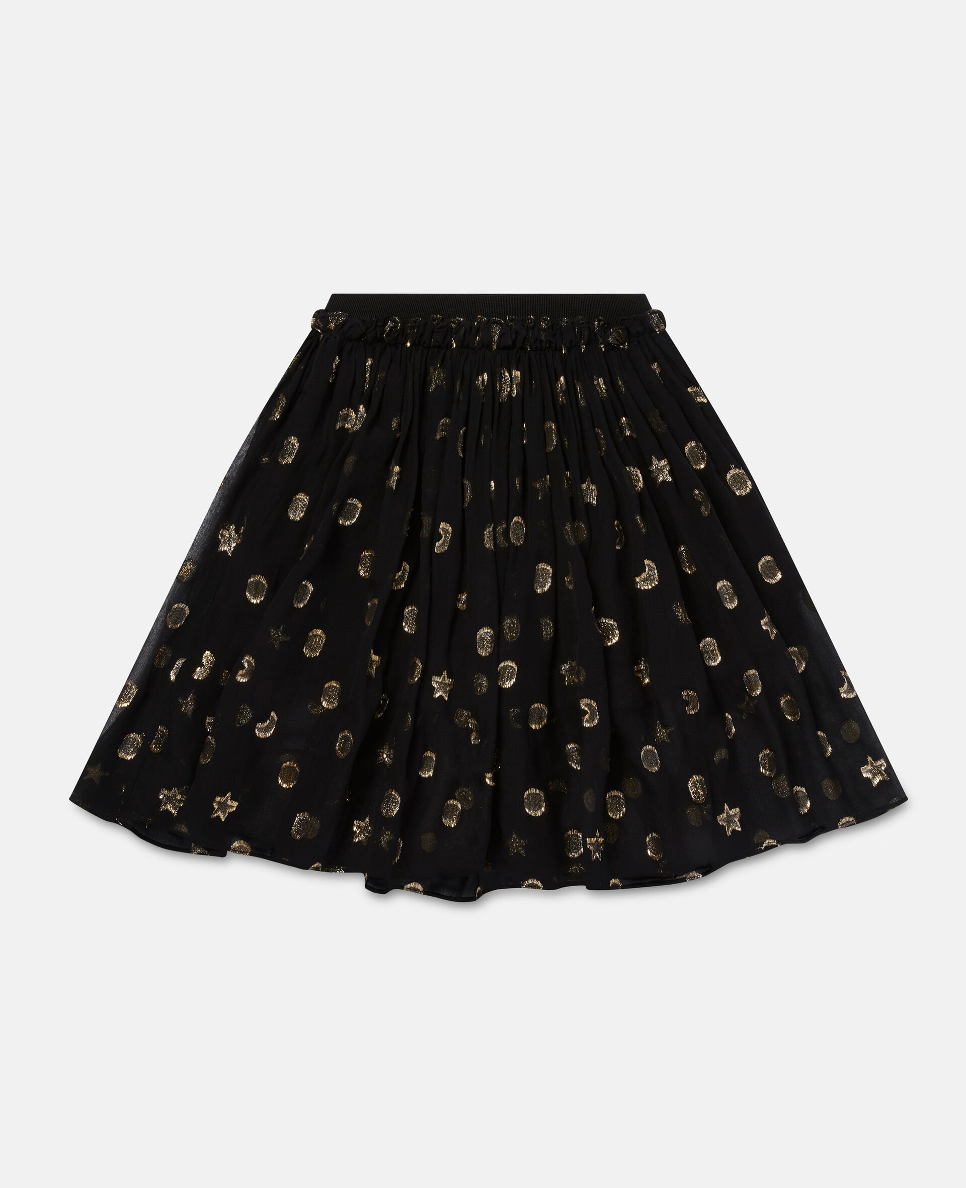 Gold Pleated Shapes Print Skirt-Black-large image number 0