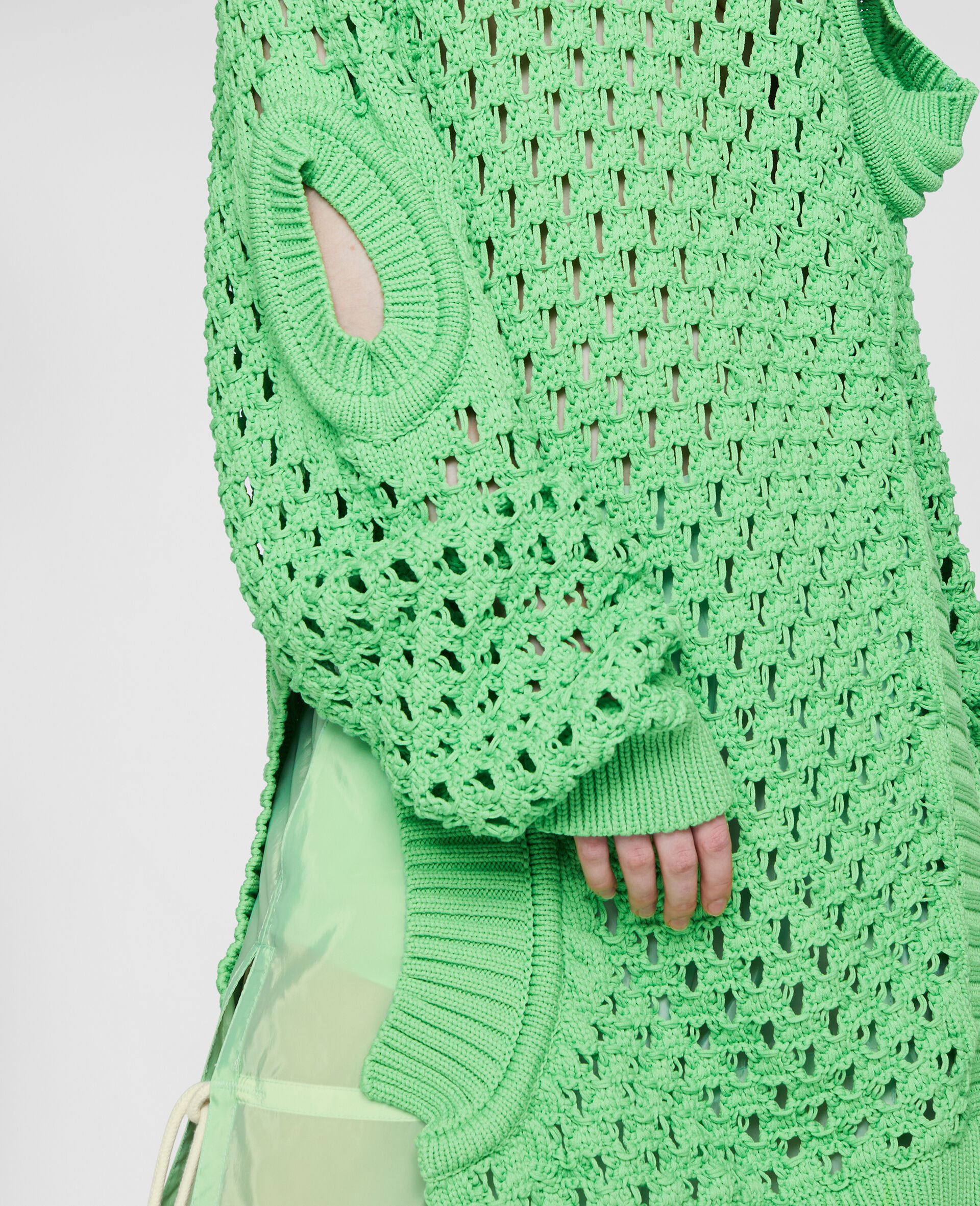 Oversized Textured Mesh Sweater-Green-large image number 3