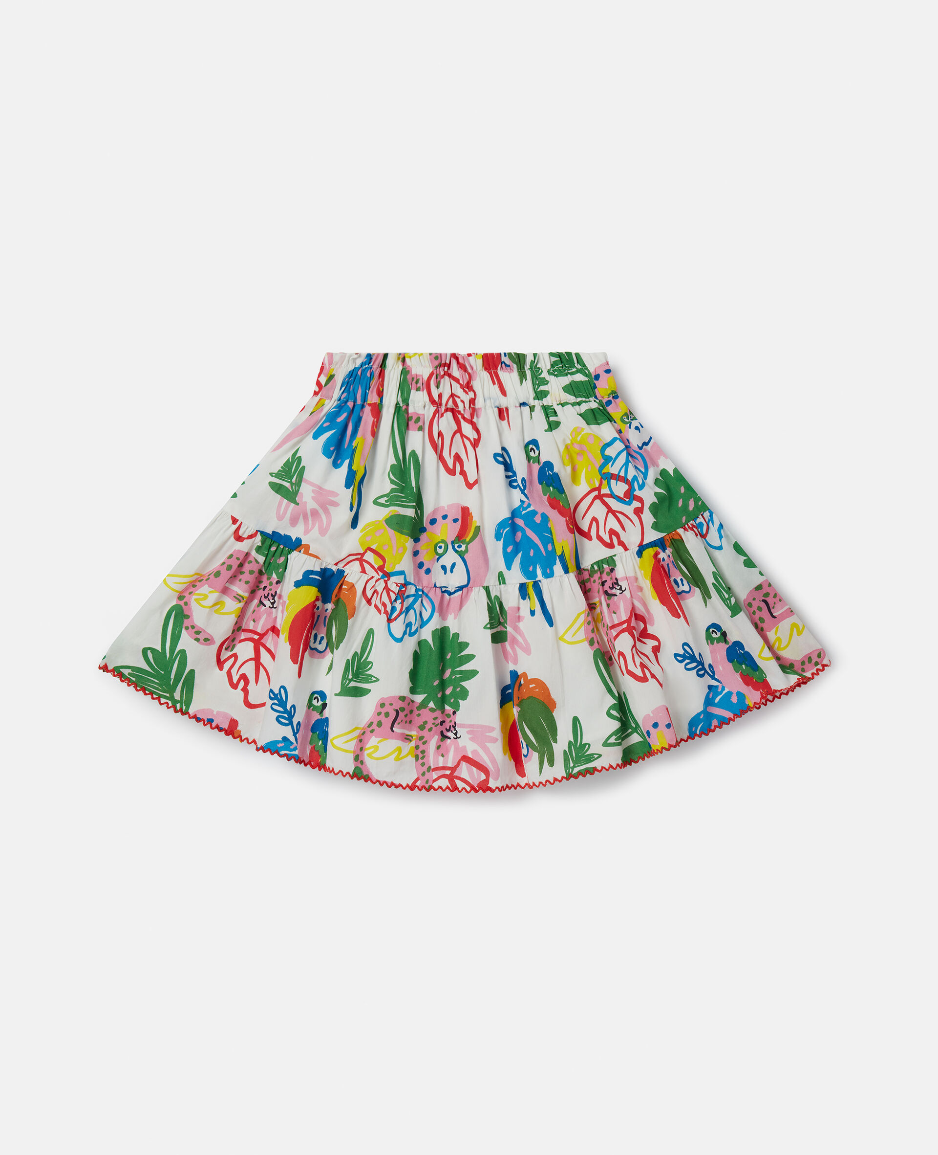 Jungle Print Flared Skirt-White-large image number 0