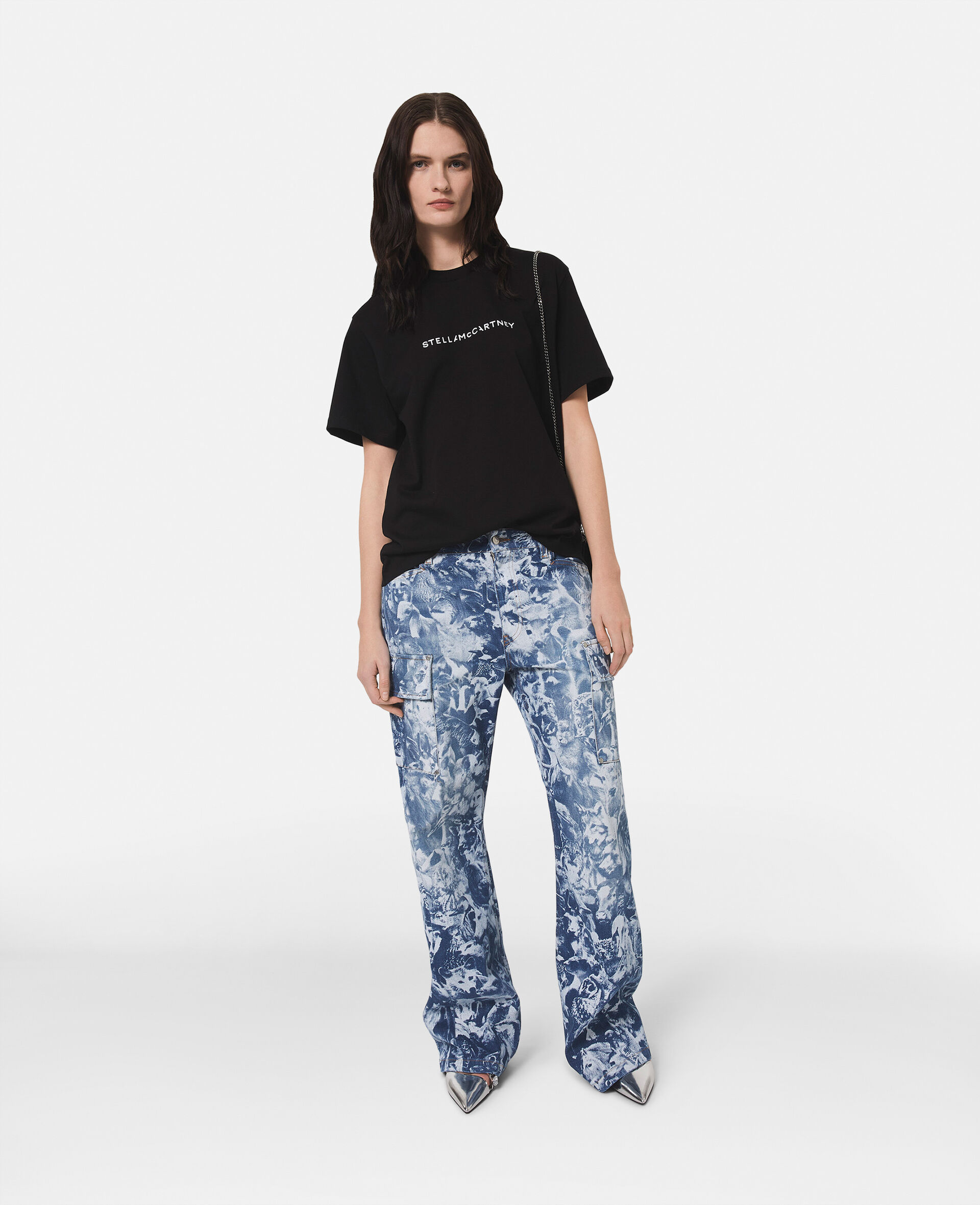 T shirt en coton oversize avec logo circulaire-Noir-model