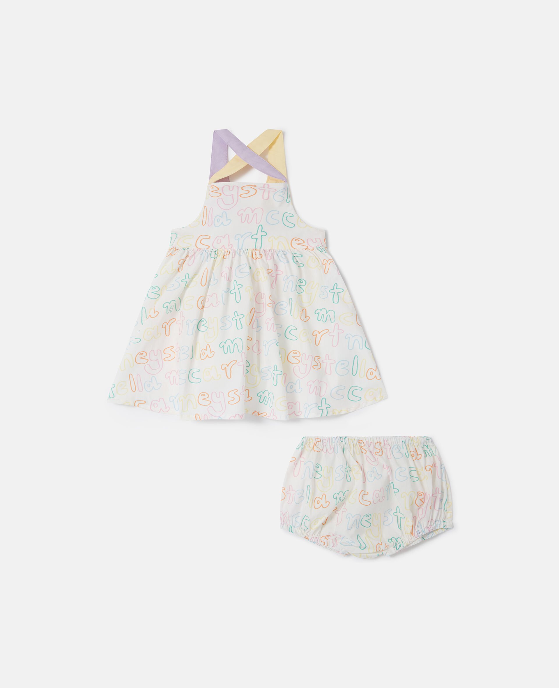 Brand Print Dress and Bloomers Set-Cream-medium