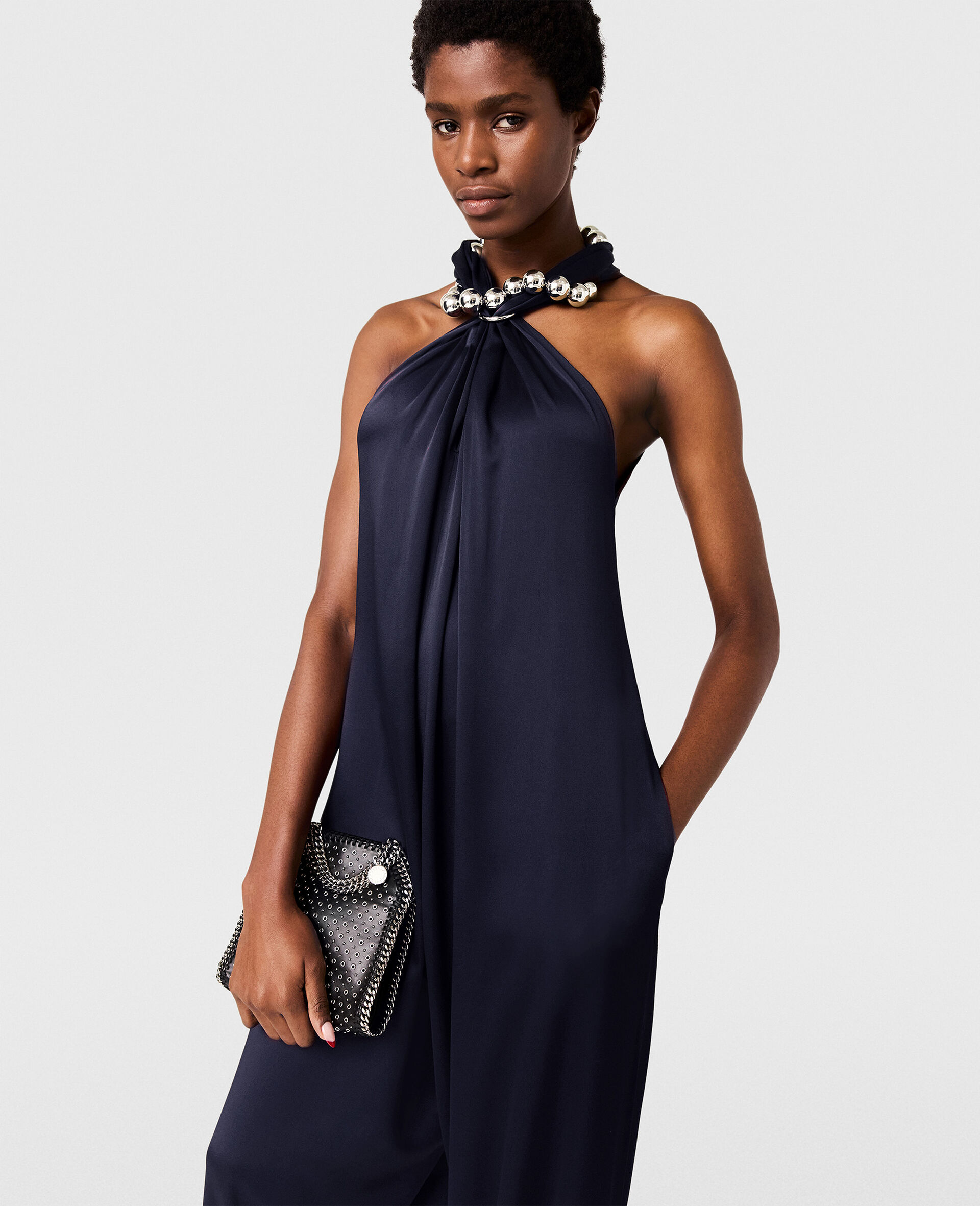 Ball-Chain Halterneck Satin Jumpsuit-Blue-large Ball-Chain Halterneck Satin Jumpsuit-Blue-large image number 4