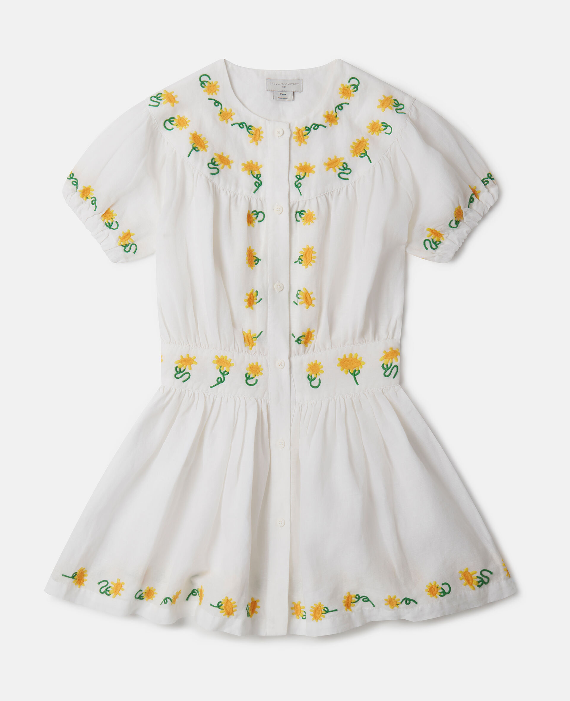 Sunflower Embroidery Dress-White-medium