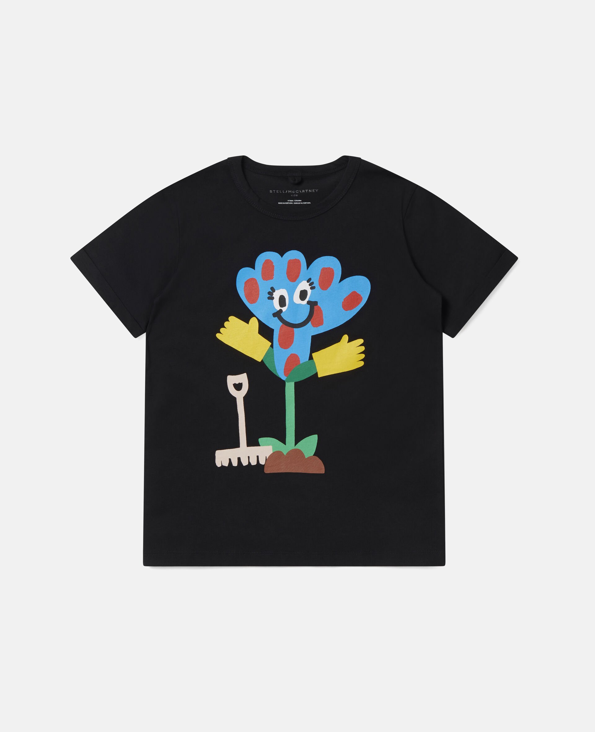 Spotty Flower Cotton T-shirt -Black-large