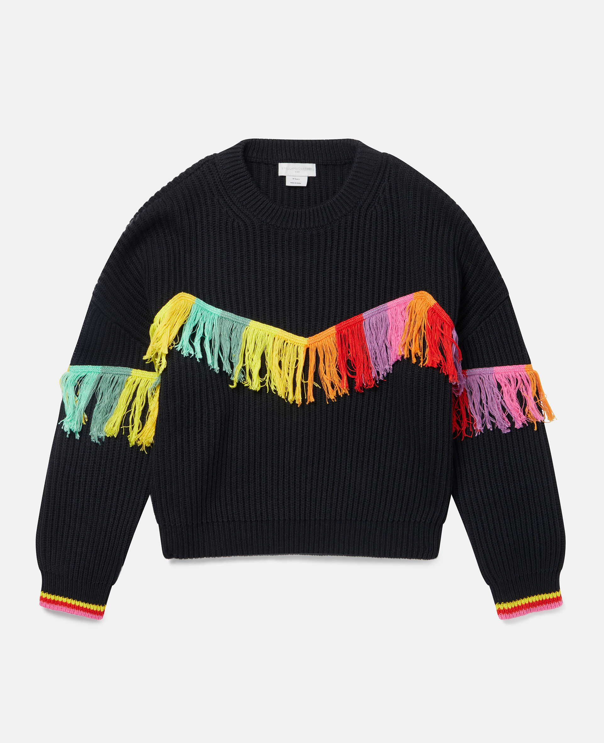 Ribbed Rainbow Fringe Knit Jumper-Black-large